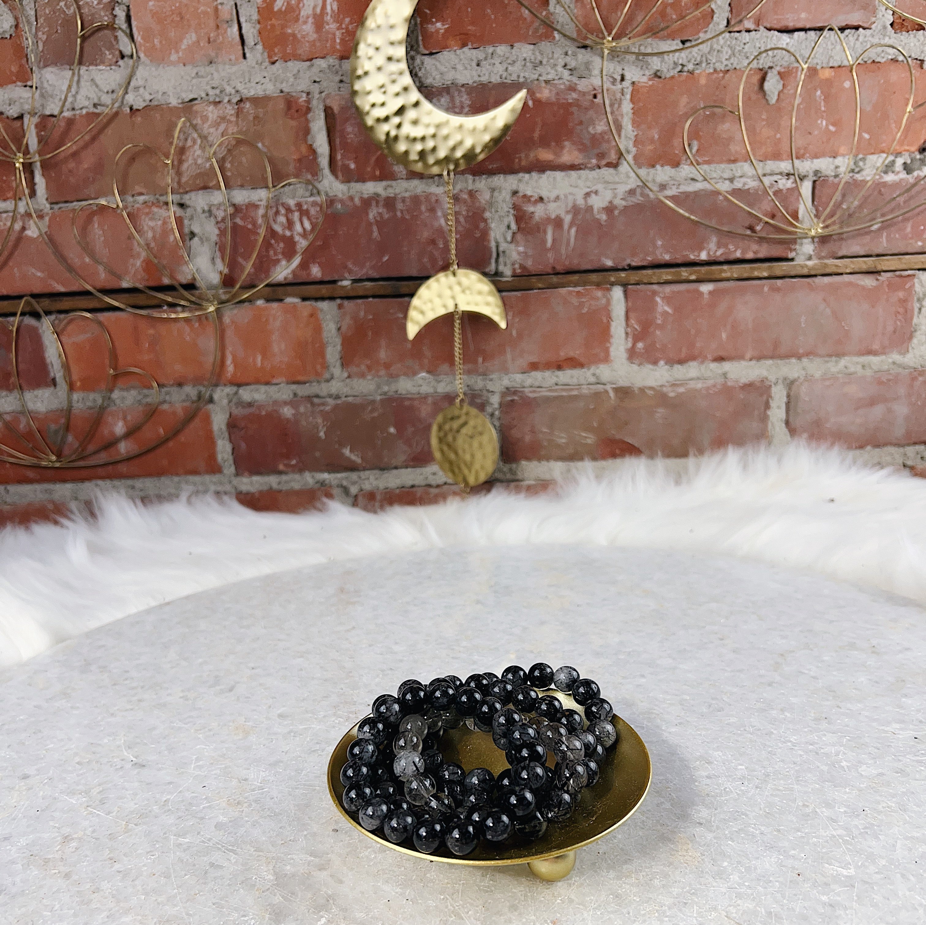 Intuitively Chosen Tourmalinated Quartz Round Stone Bracelet Wild Alabaster