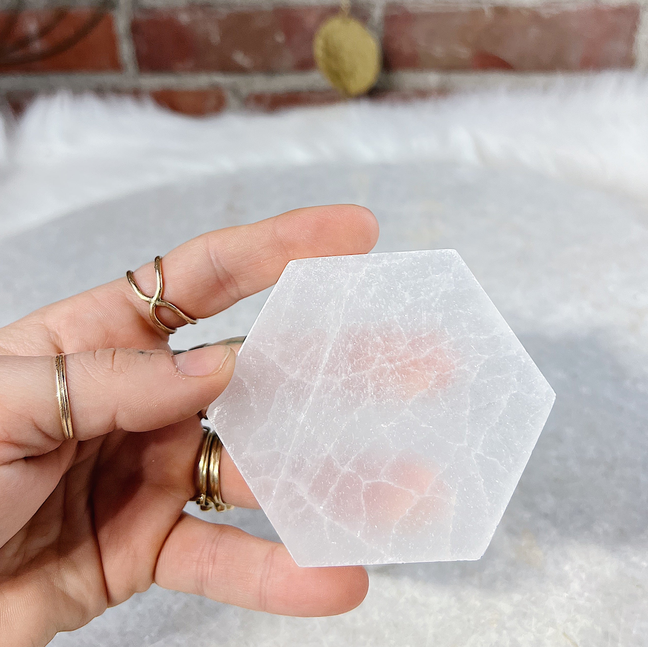 Intuitively Chosen Selenite Hexagon Charging Block Wild Alabaster