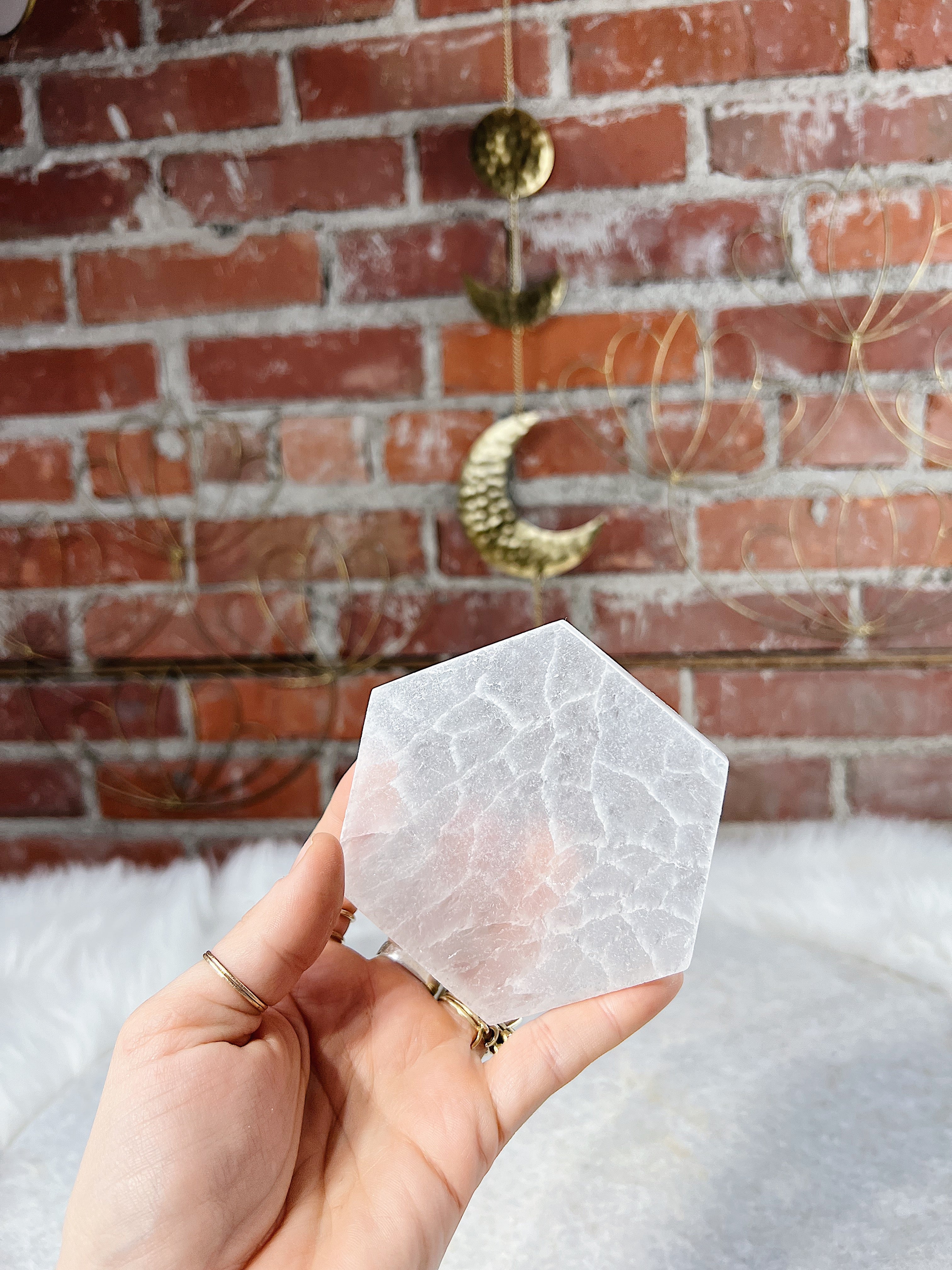 Intuitively Chosen Selenite Hexagon Charging Block Wild Alabaster
