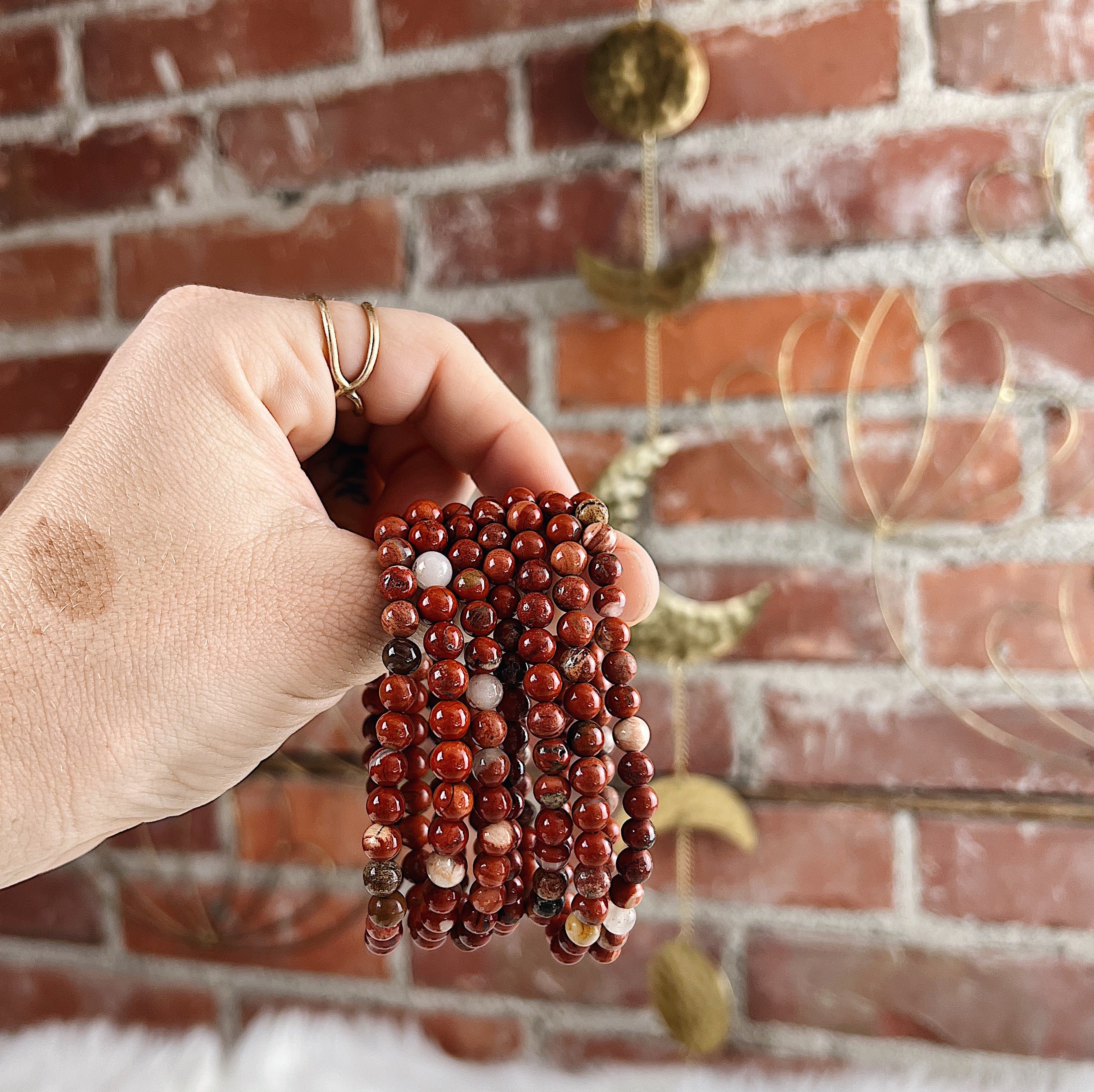 Intuitively Chosen Red Jasper Round Stone Bracelet Wild Alabaster
