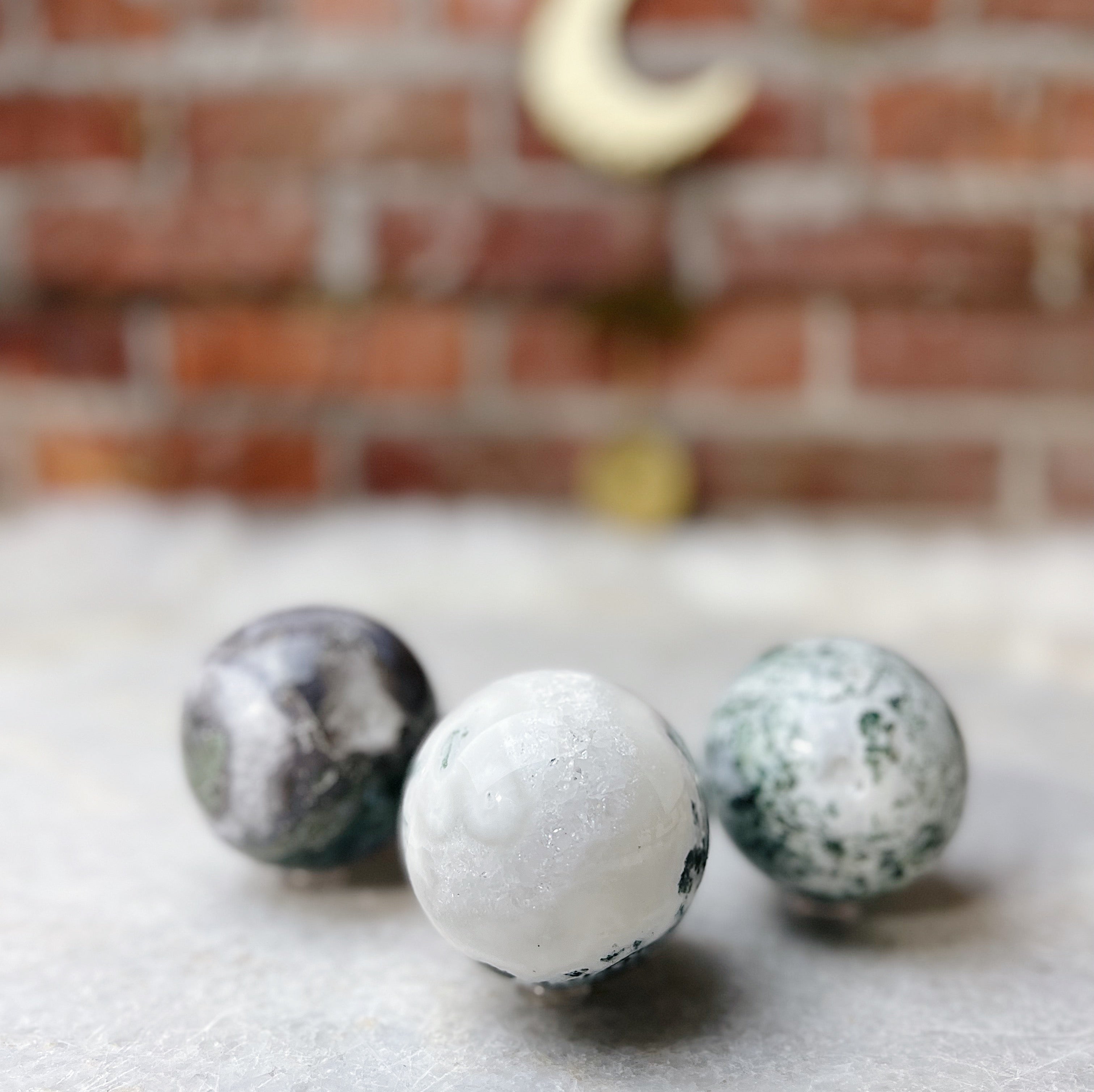 Intuitively Chosen Moss Agate Sphere Wild Alabaster