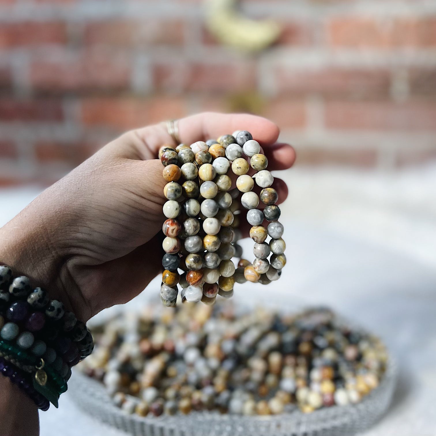 Intuitively Chosen Crazy Lace Agate Round Stone Bracelet Wild Alabaster
