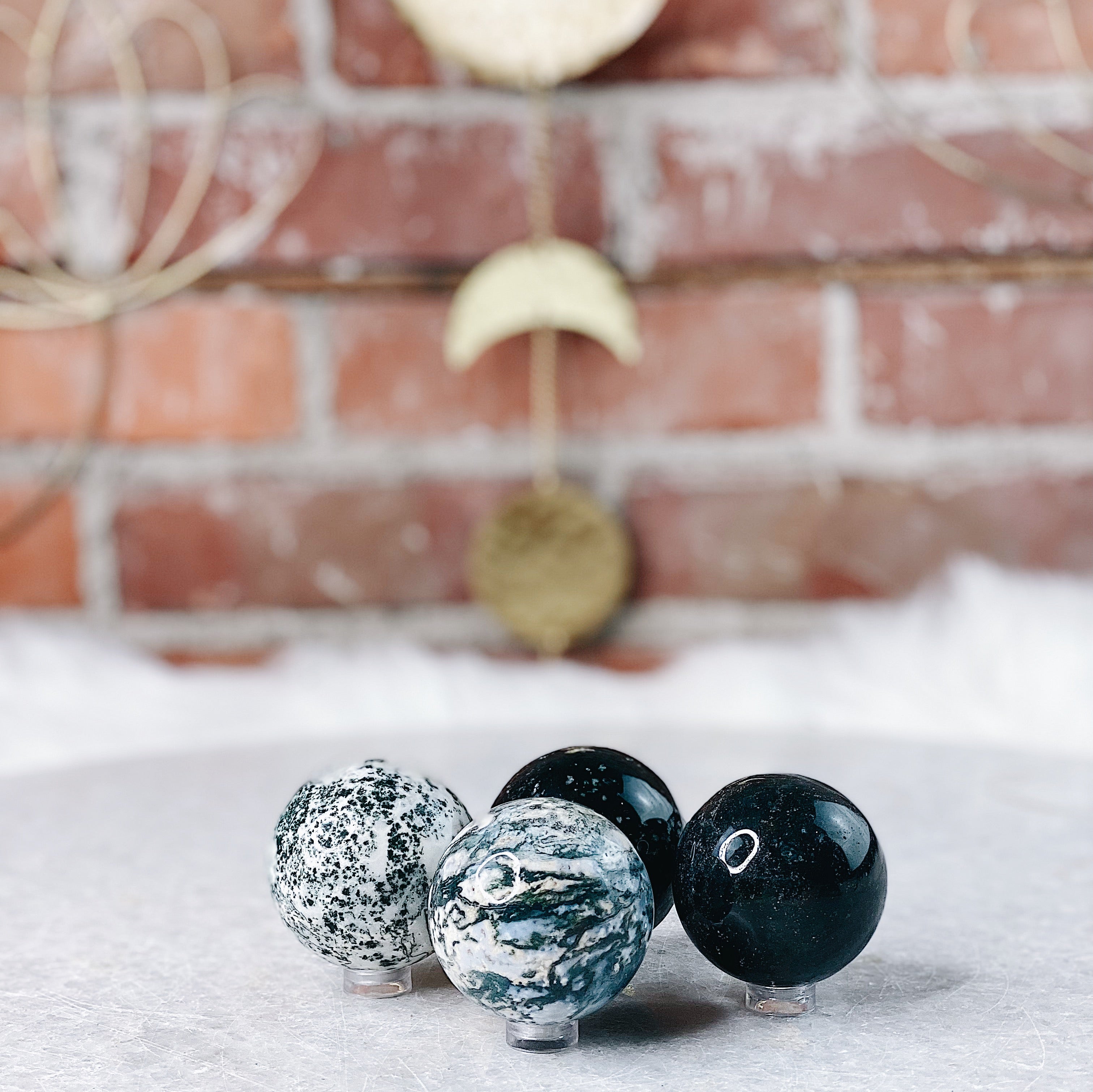 Intuitively Chosen Moss Agate Sphere Wild Alabaster