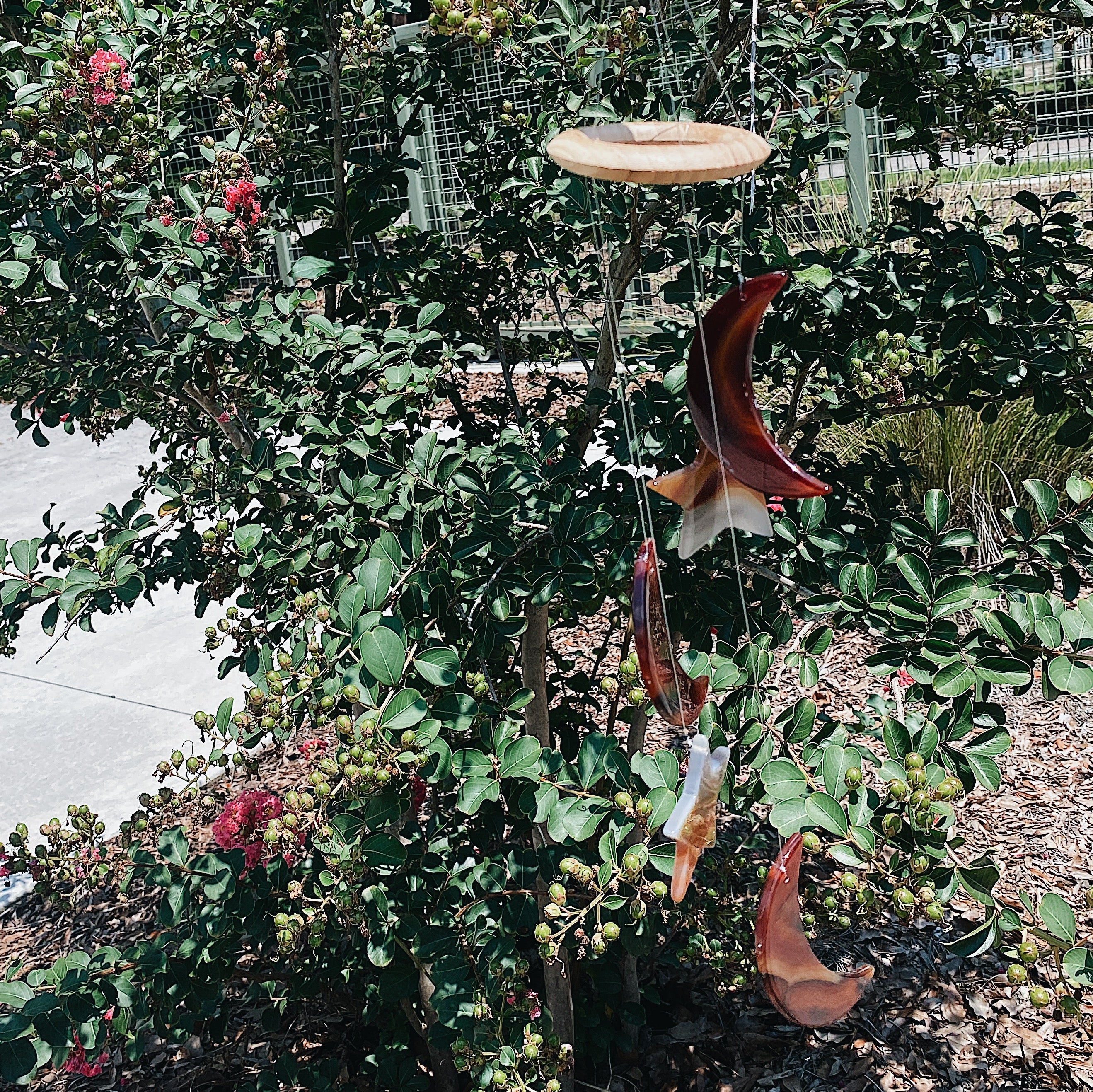 Intuitively Chosen 5 Piece Moon + Stars Agate Wind Chime Wild Alabaster