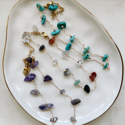 Lewis Anklet – crystal anklet with turquoise, amethyst, or mixed stones and 2 inch extender