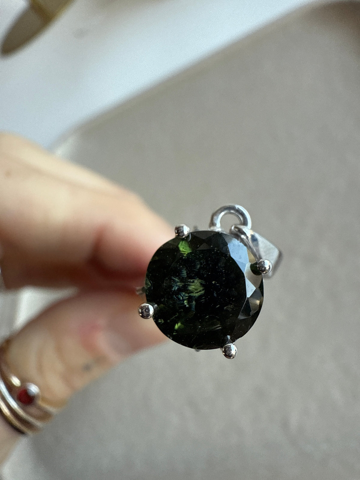 Faceted Moldavite pendant 925b