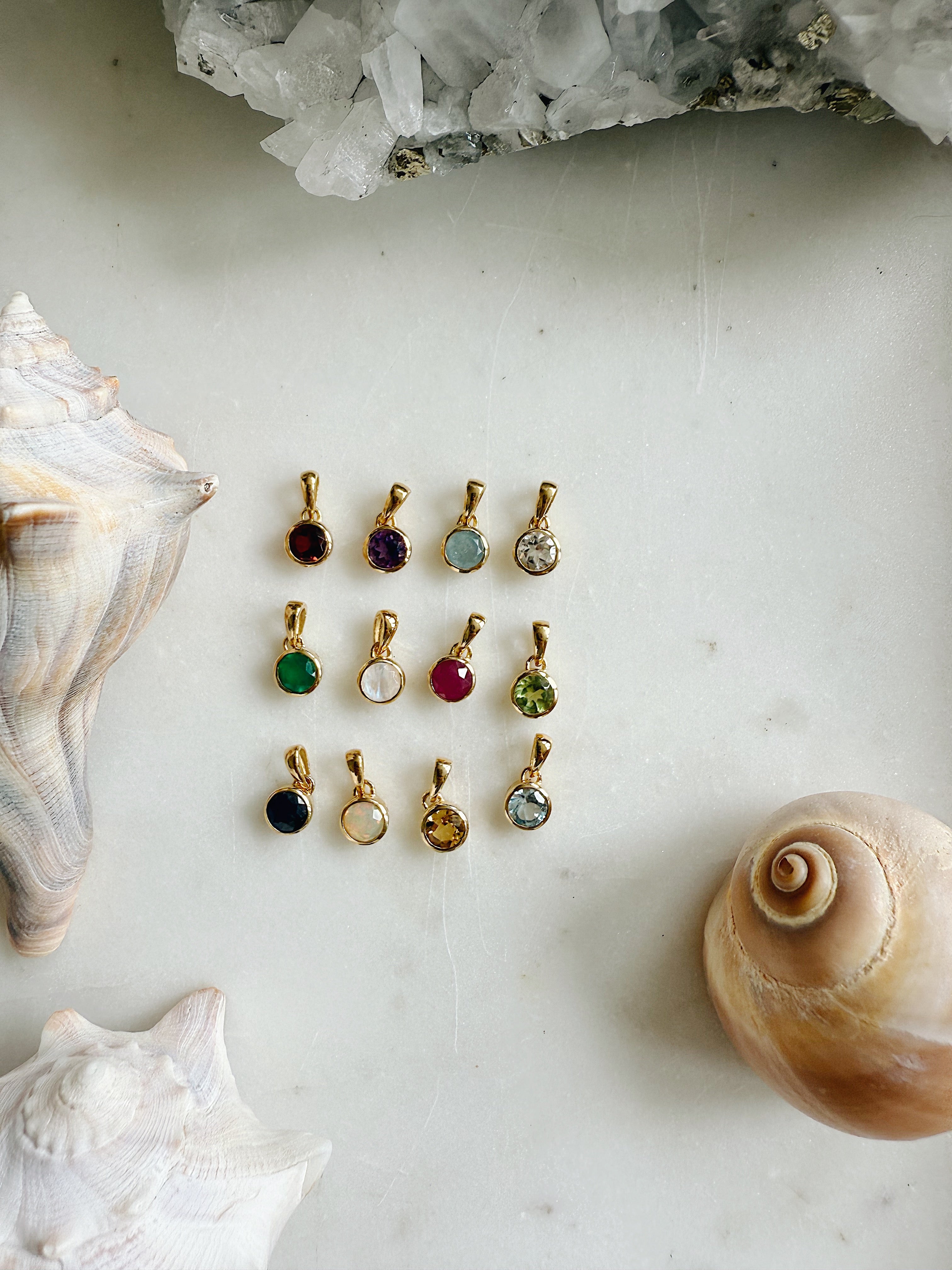 Dainty Faceted Birthstone Pendants | Gold