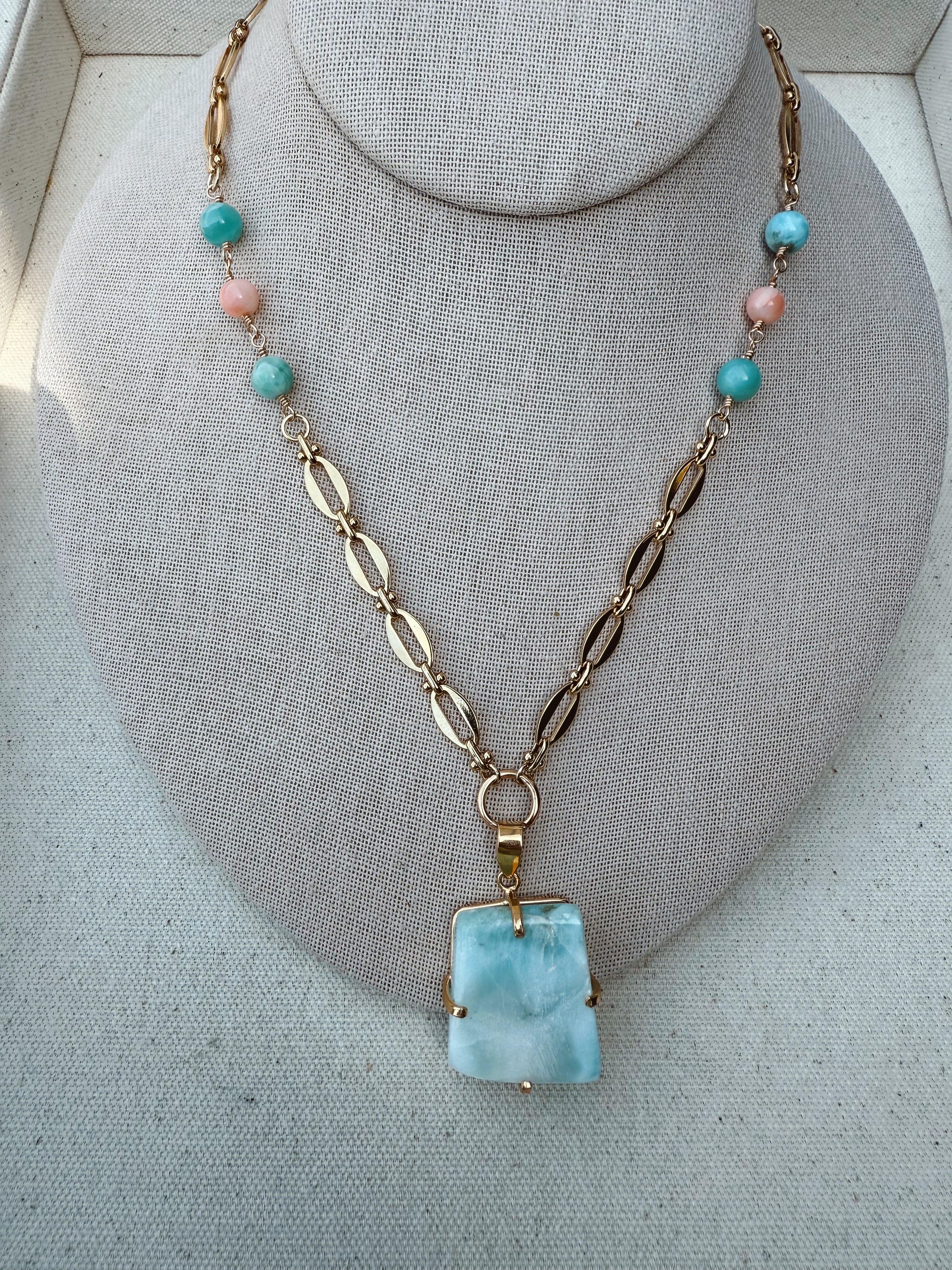 The Brigitte Necklace | Larimar & Pink Coral