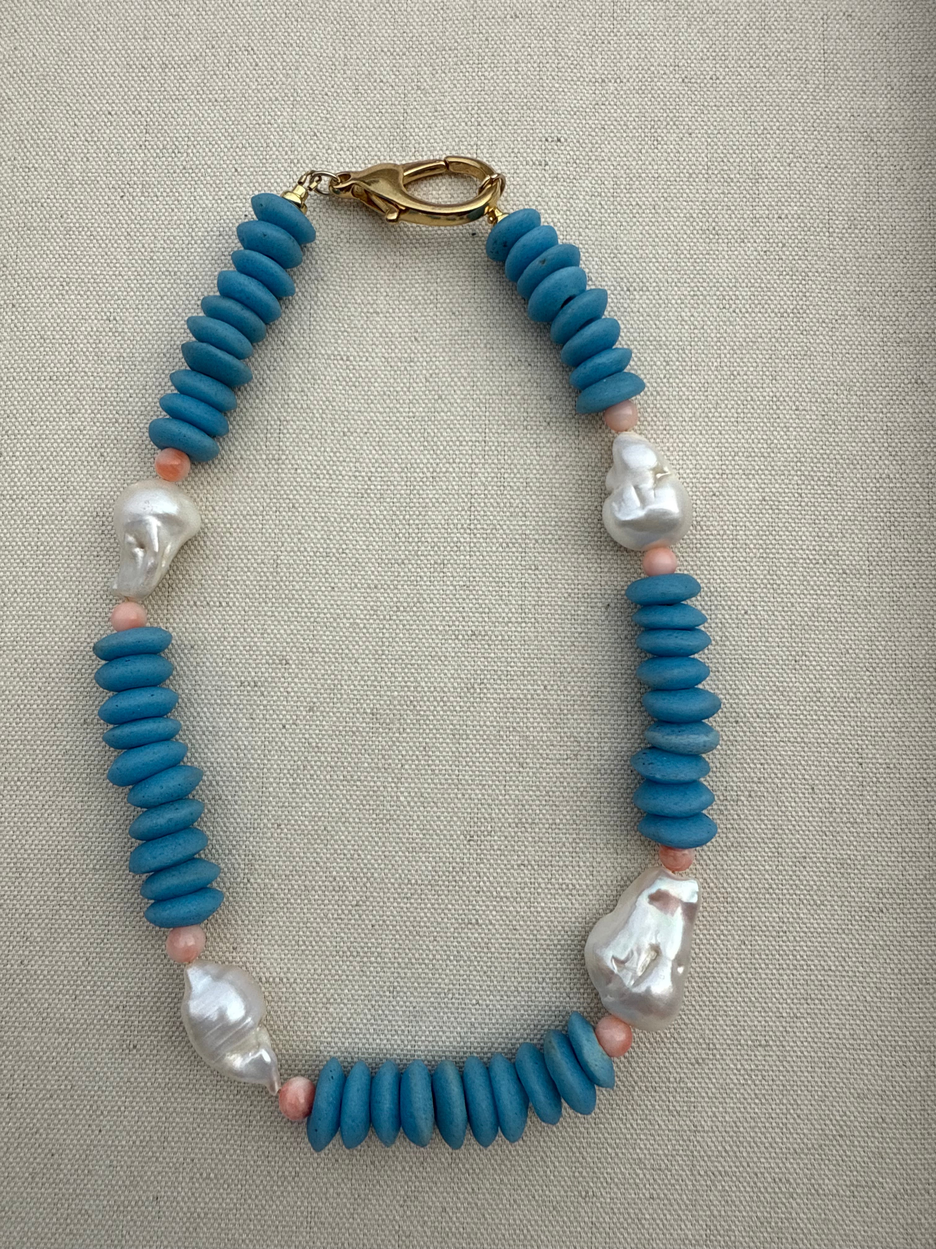 The Bellamy Collar | Pearl + Coral + Ashanti Beads