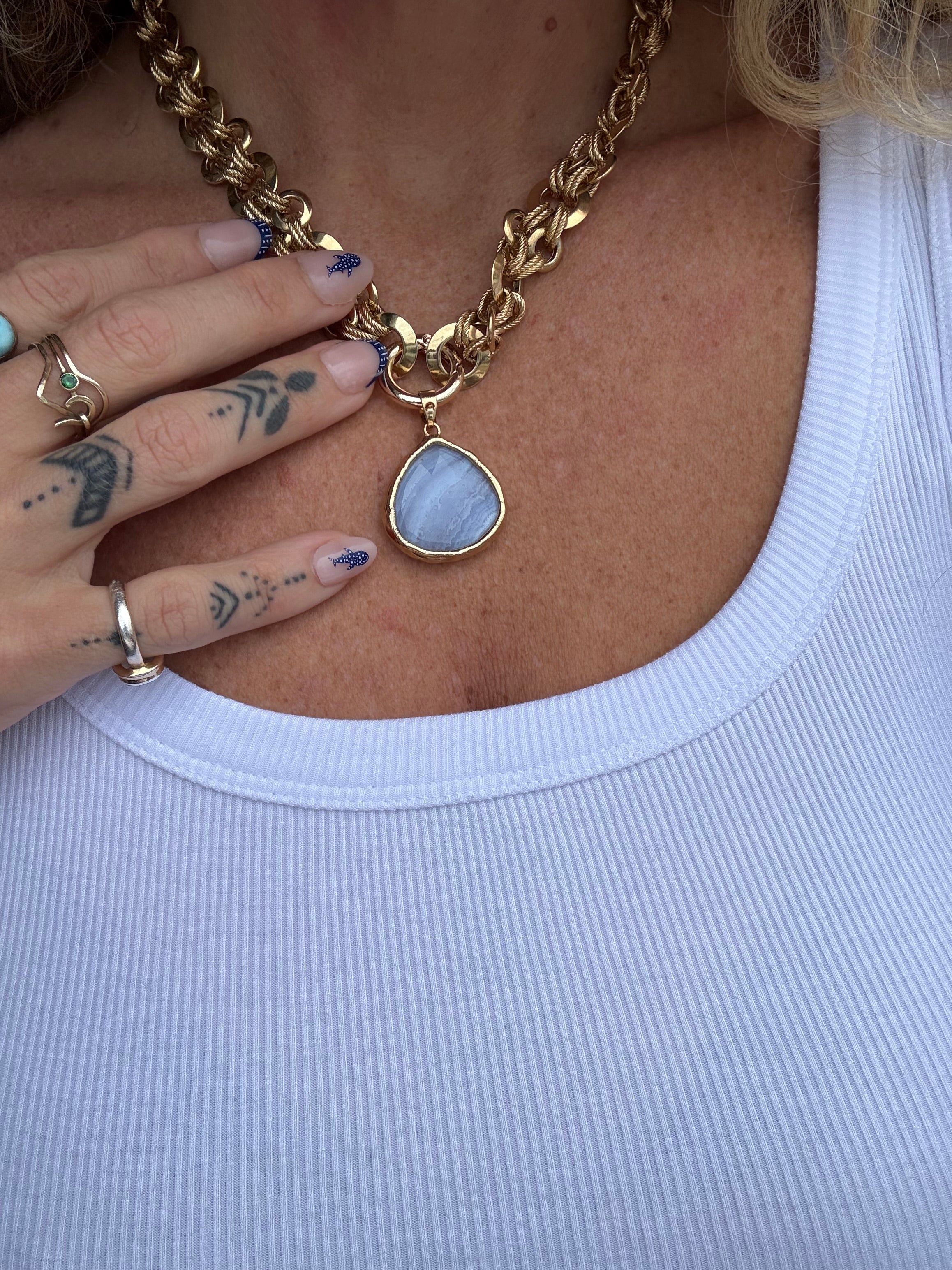 The Jett Necklace | Blue Lace Agate + Golden Rutile