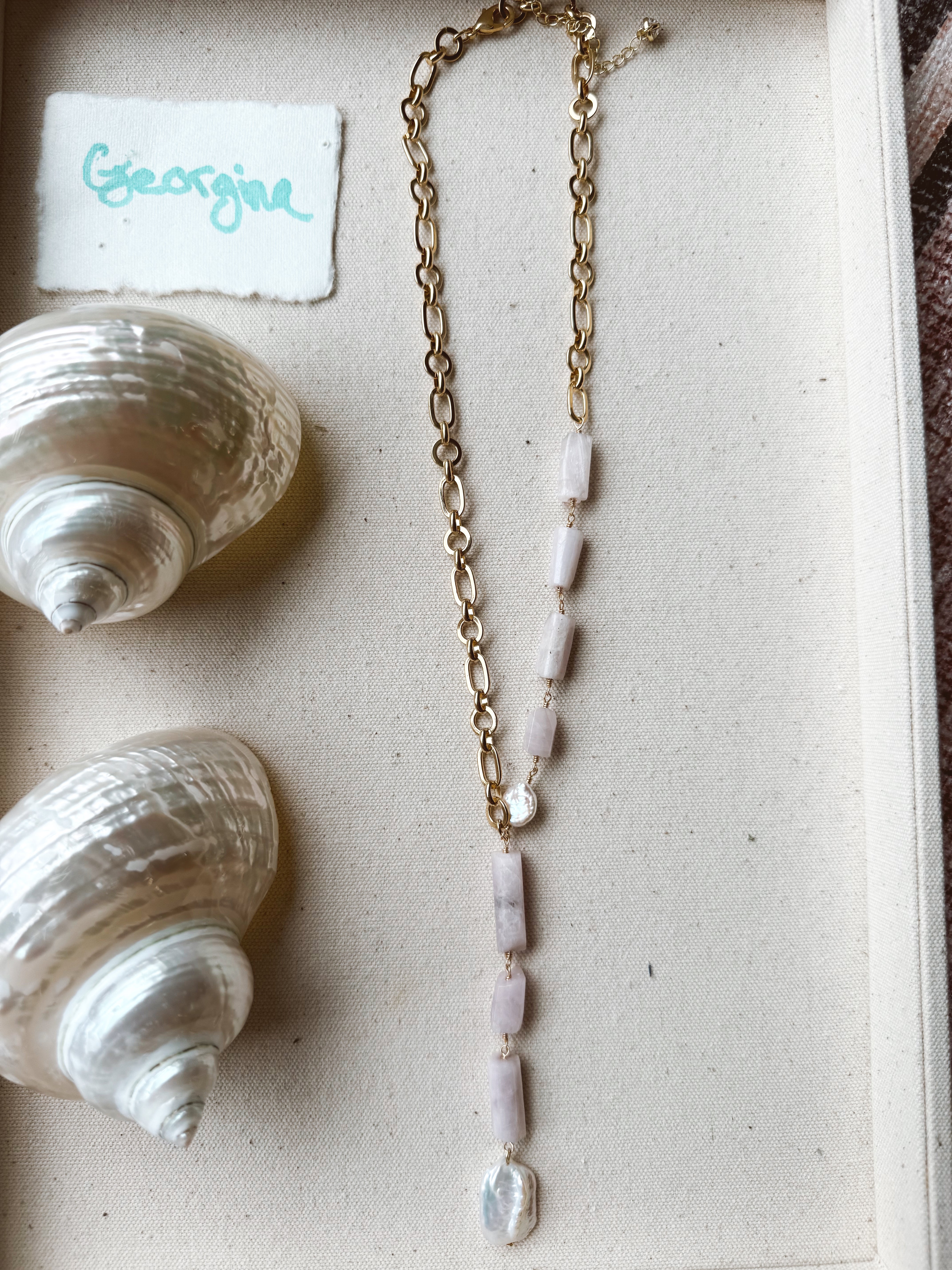 The Georgie Lariat Necklace | Kunzite + Iolite