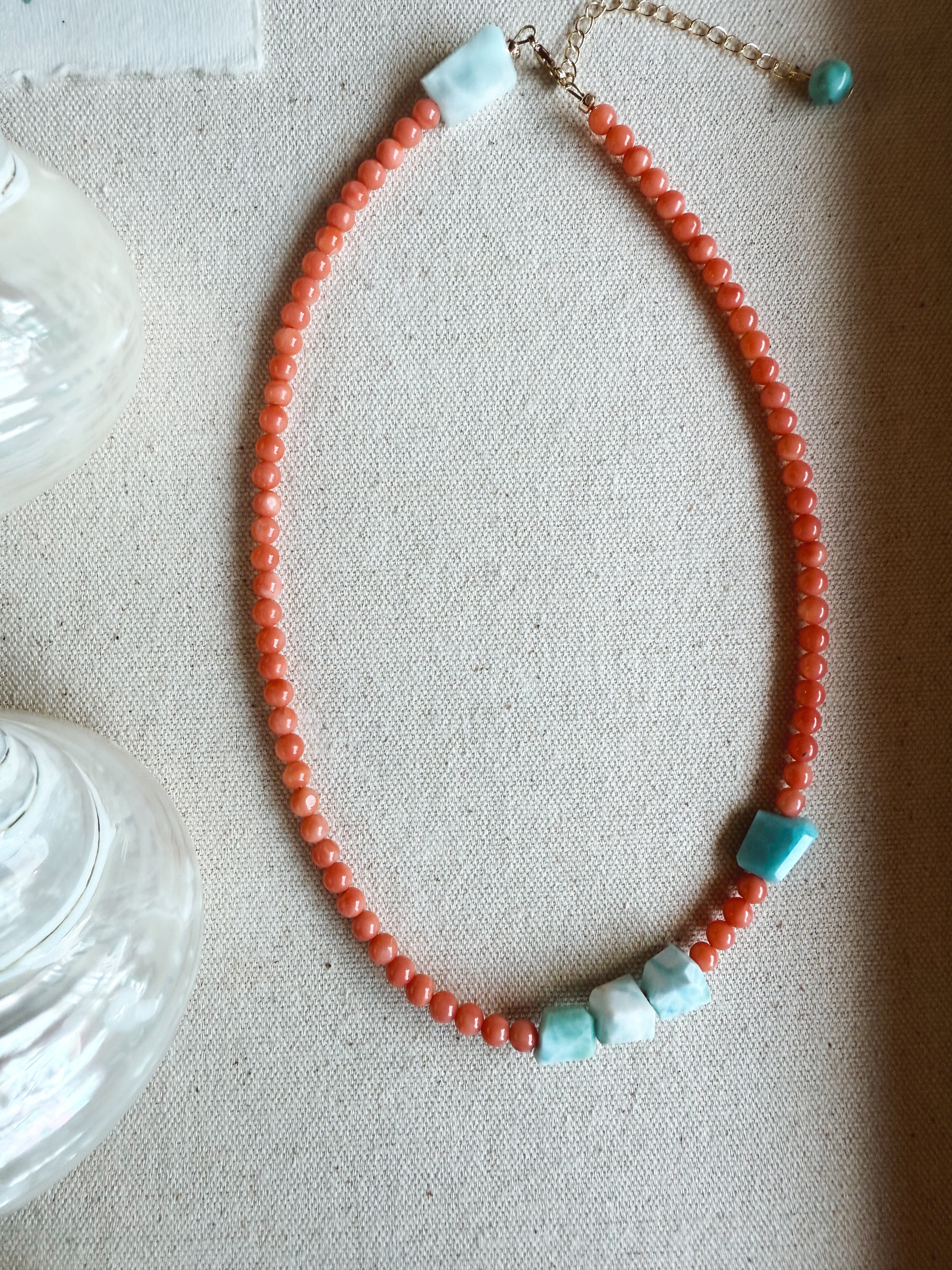 The Capri Necklace | Italian Coral + Larimar