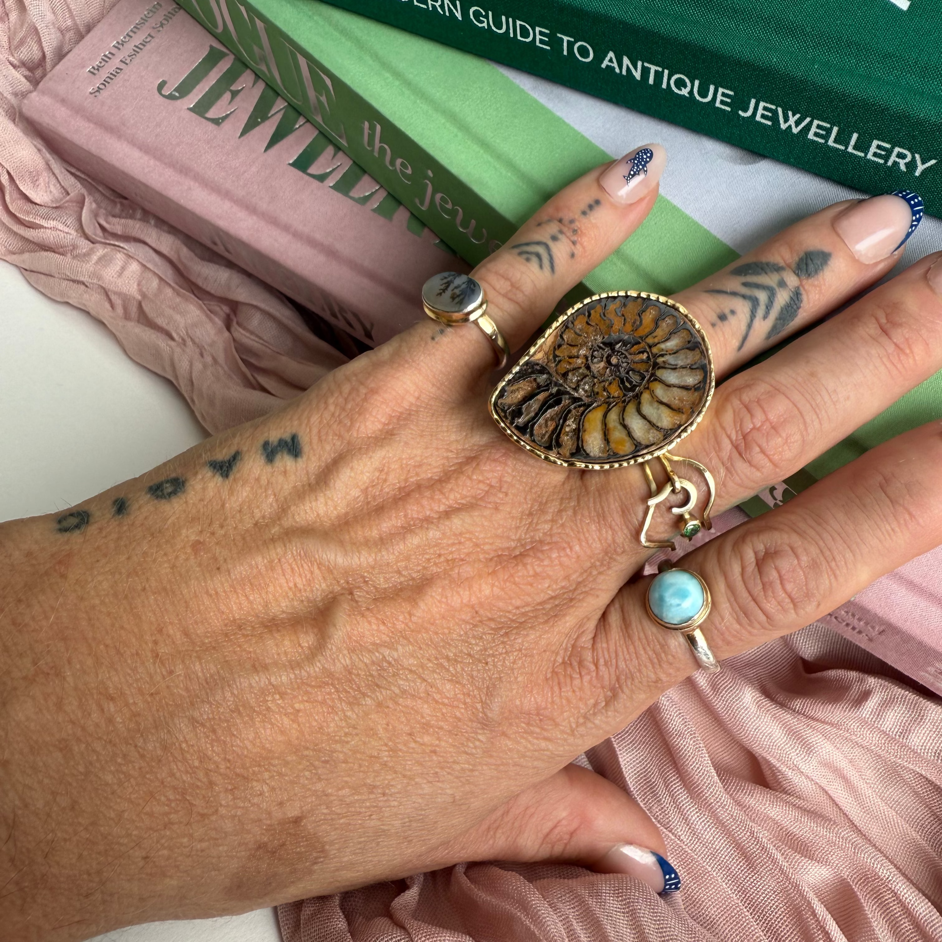 The Seraphina Ring | Blue Lace Agate + Agate + Ammonite