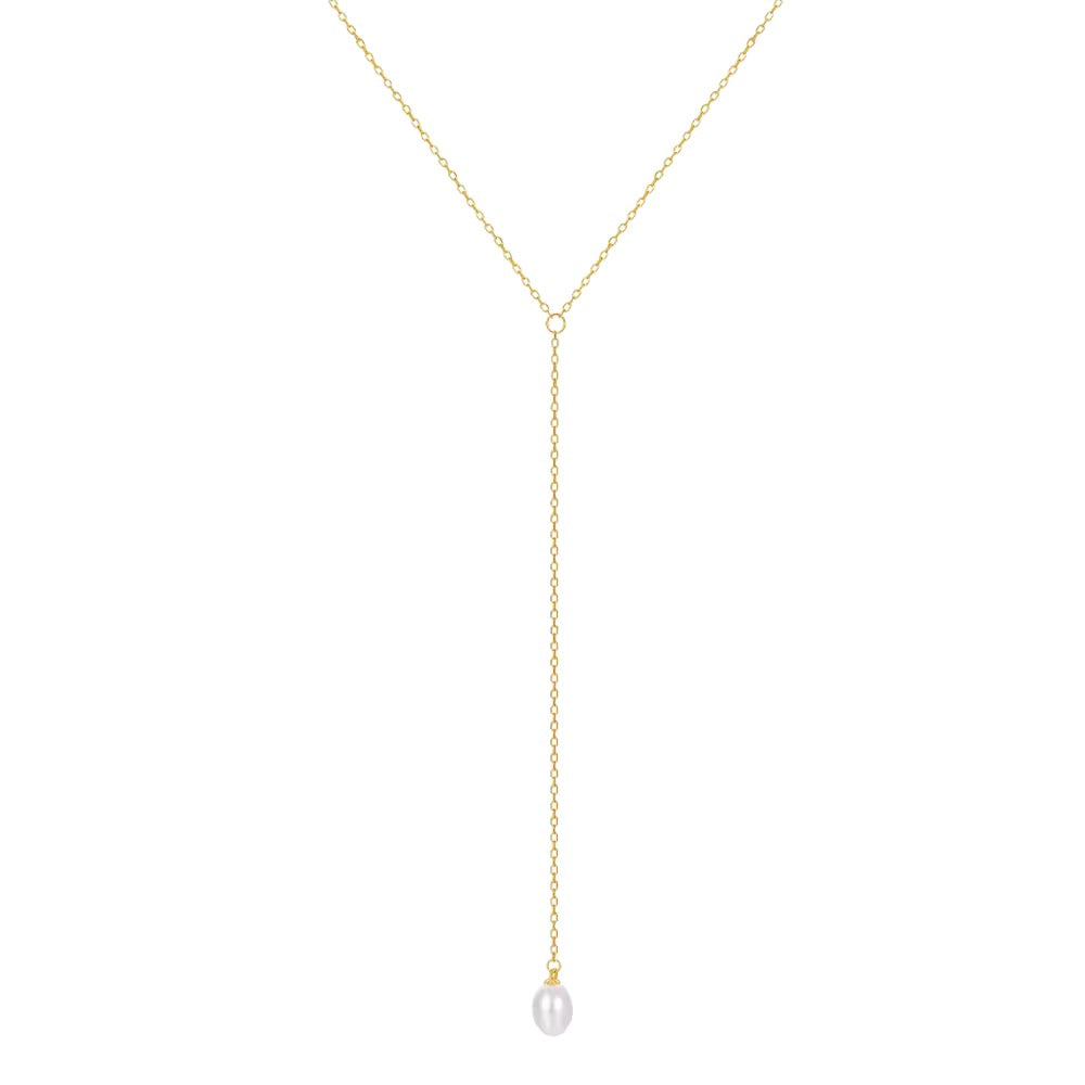 The Lyra Lariat | Gold or Silver and Pearl Drop Necklace