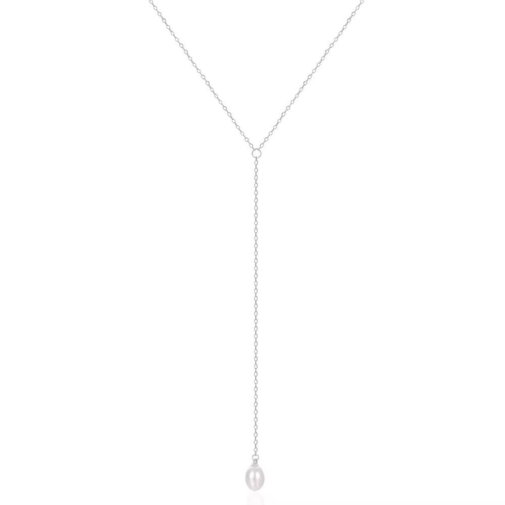 The Lyra Lariat | Gold or Silver and Pearl Drop Necklace