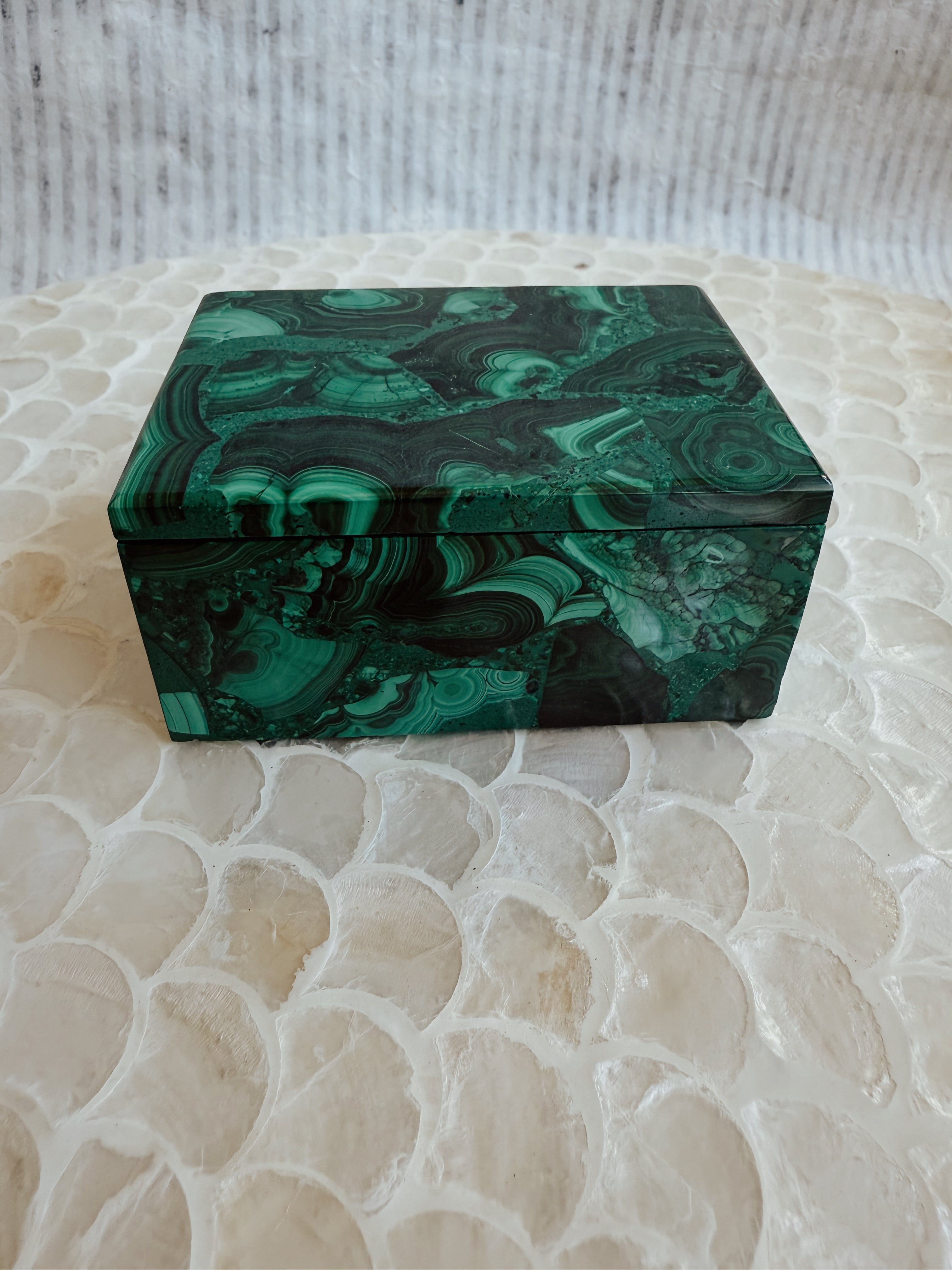 Small Malachite Trinket Box | Hand-Carved Crystal Box with Lid | Jewelry + Keepsake Storage