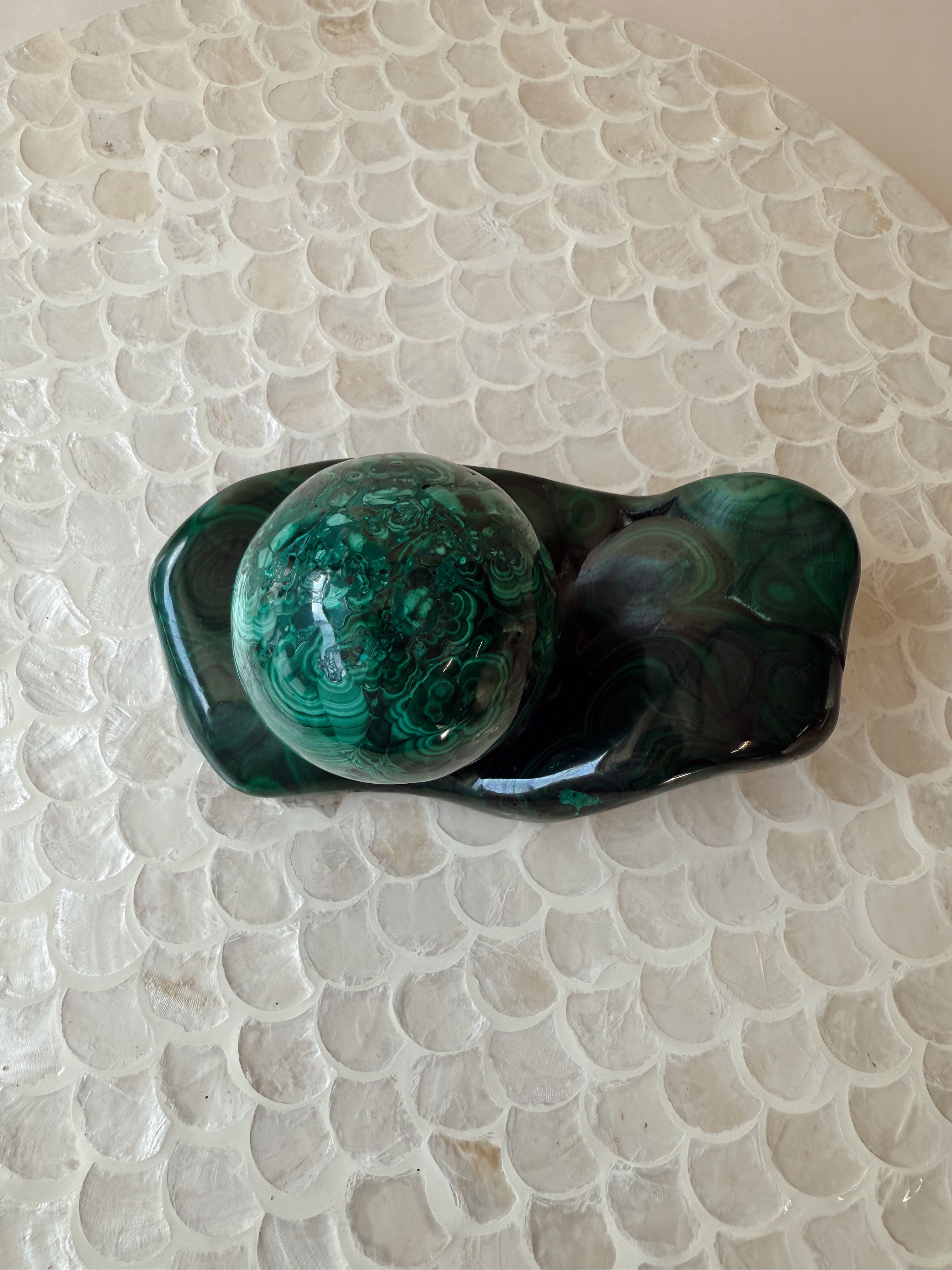 Malachite Sphere with Matching Base