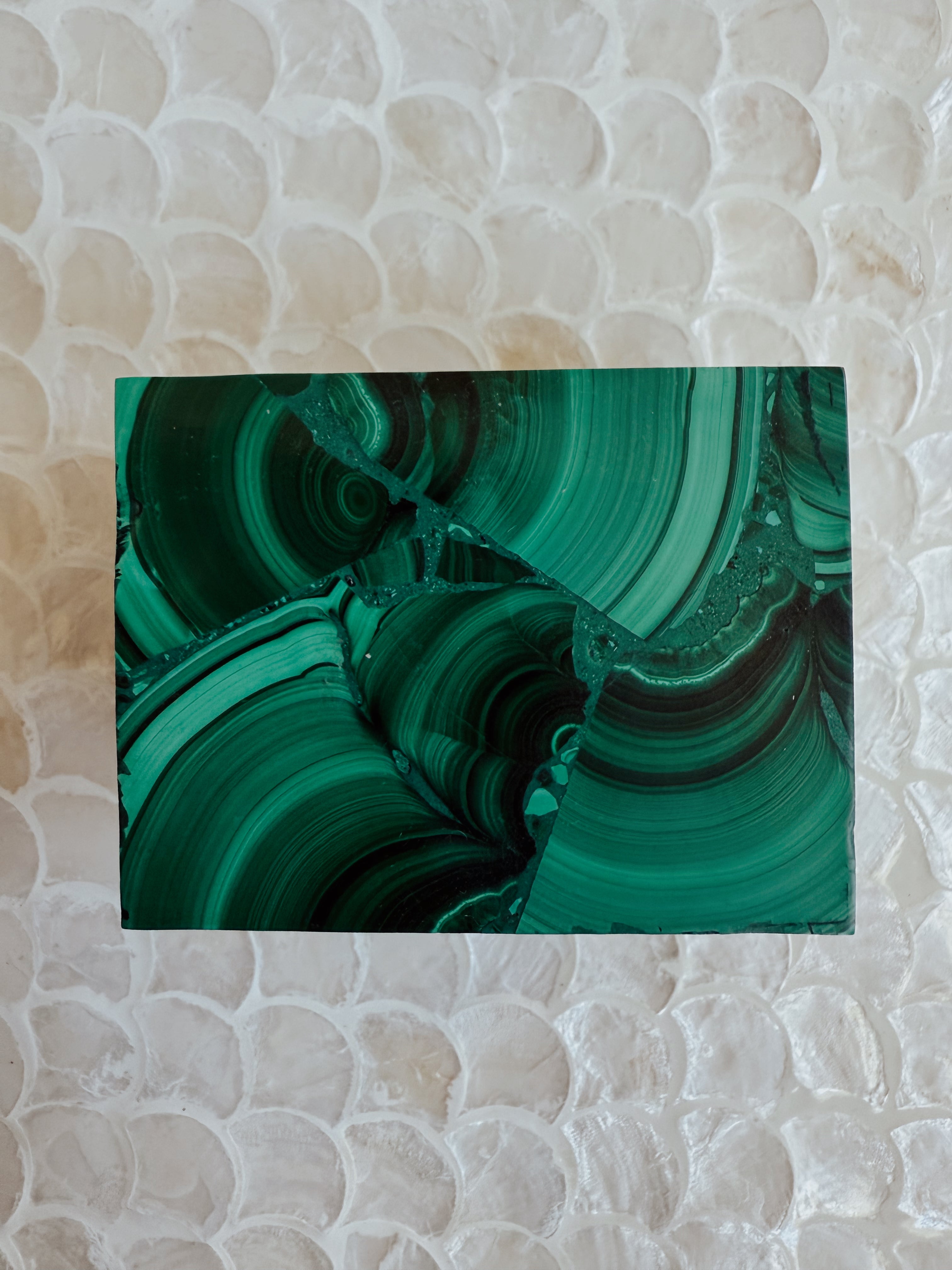 Small Malachite Trinket Box | Hand-Carved Crystal Box with Lid | Jewelry + Keepsake Storage