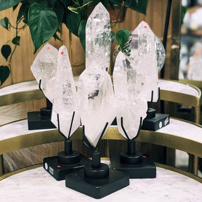 Luxe Large Clear Quartz Point on Stand Wild Alabaster