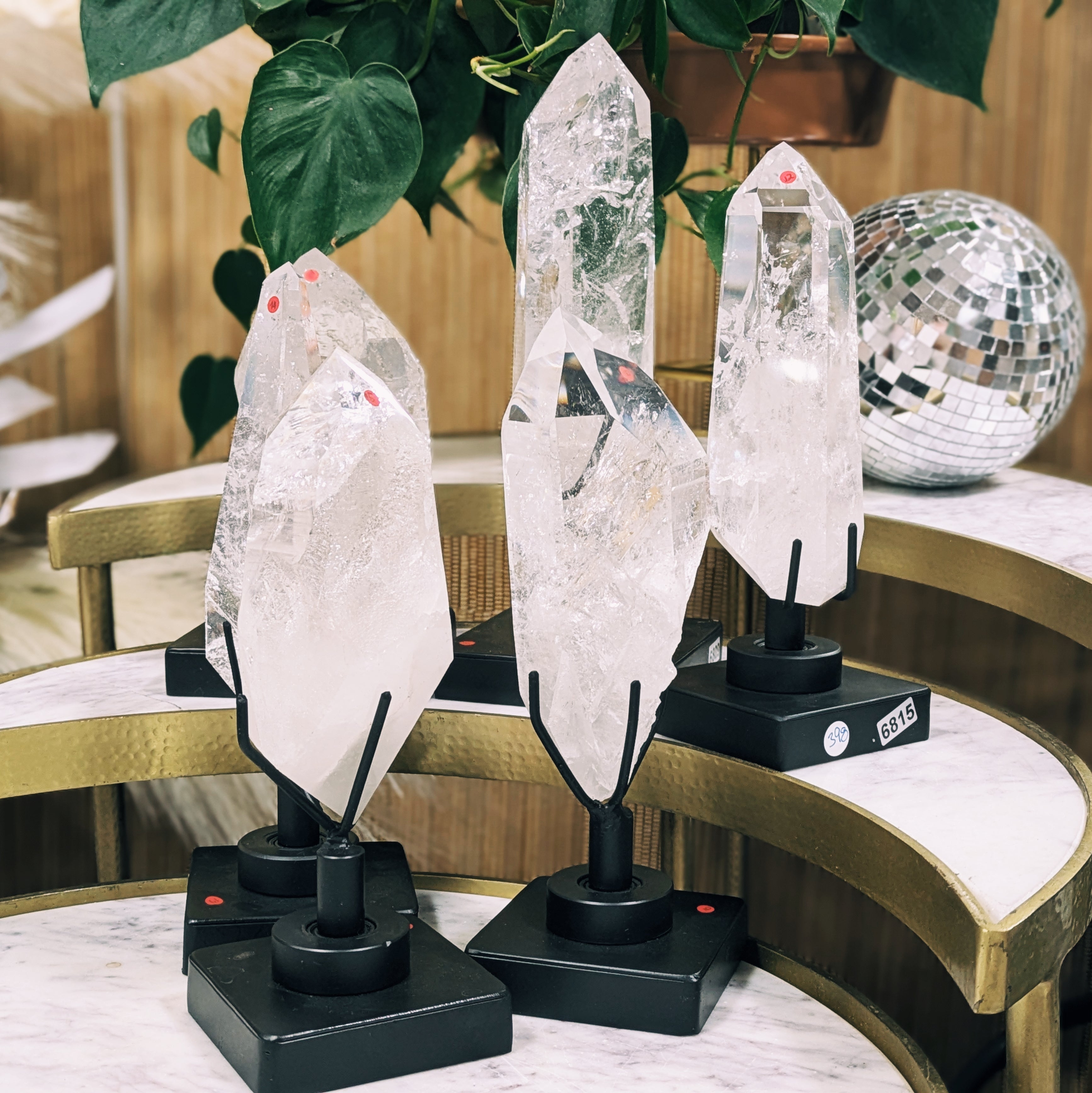 Luxe Large Clear Quartz Point on Stand Wild Alabaster