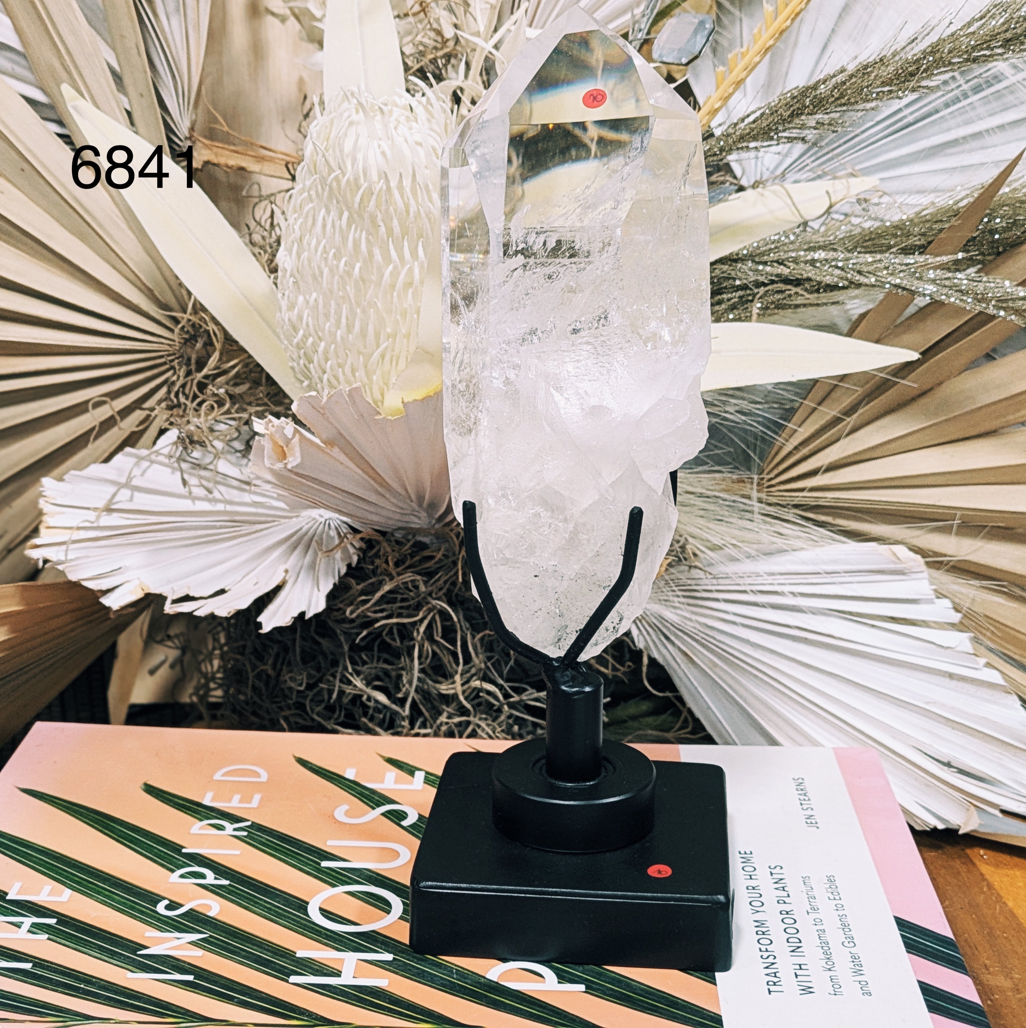 Luxe Large Clear Quartz Point on Stand Wild Alabaster