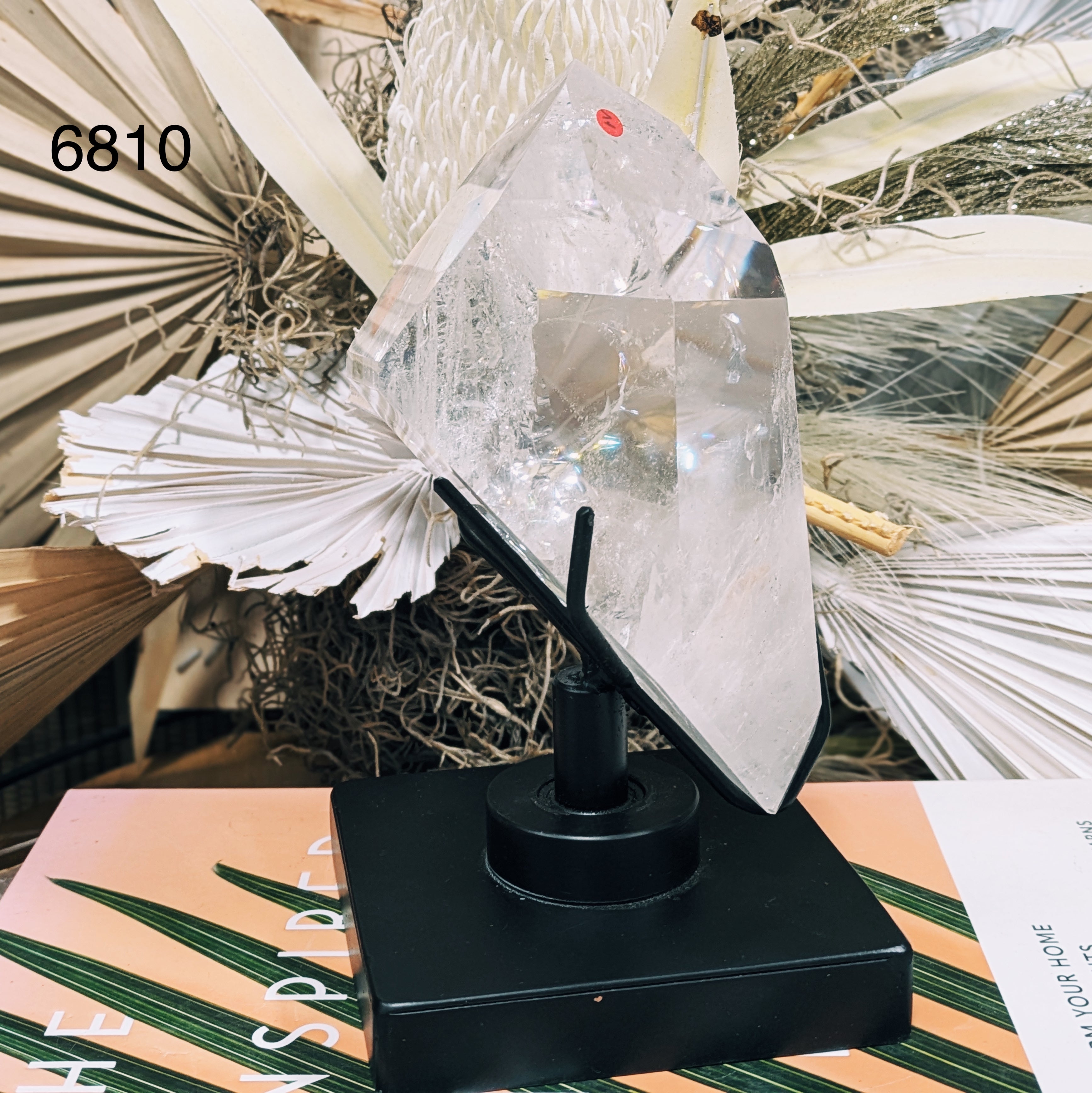 Luxe Large Clear Quartz Point on Stand Wild Alabaster