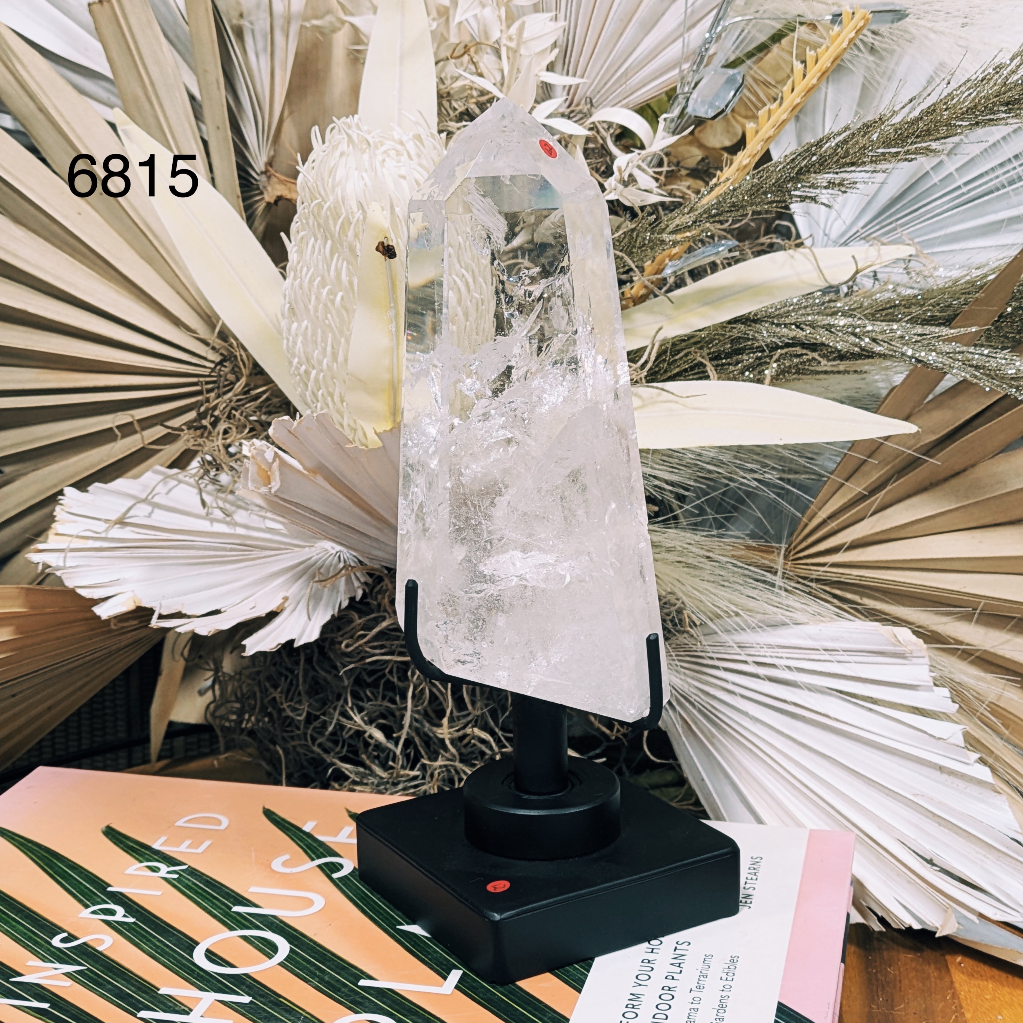 Luxe Large Clear Quartz Point on Stand Wild Alabaster