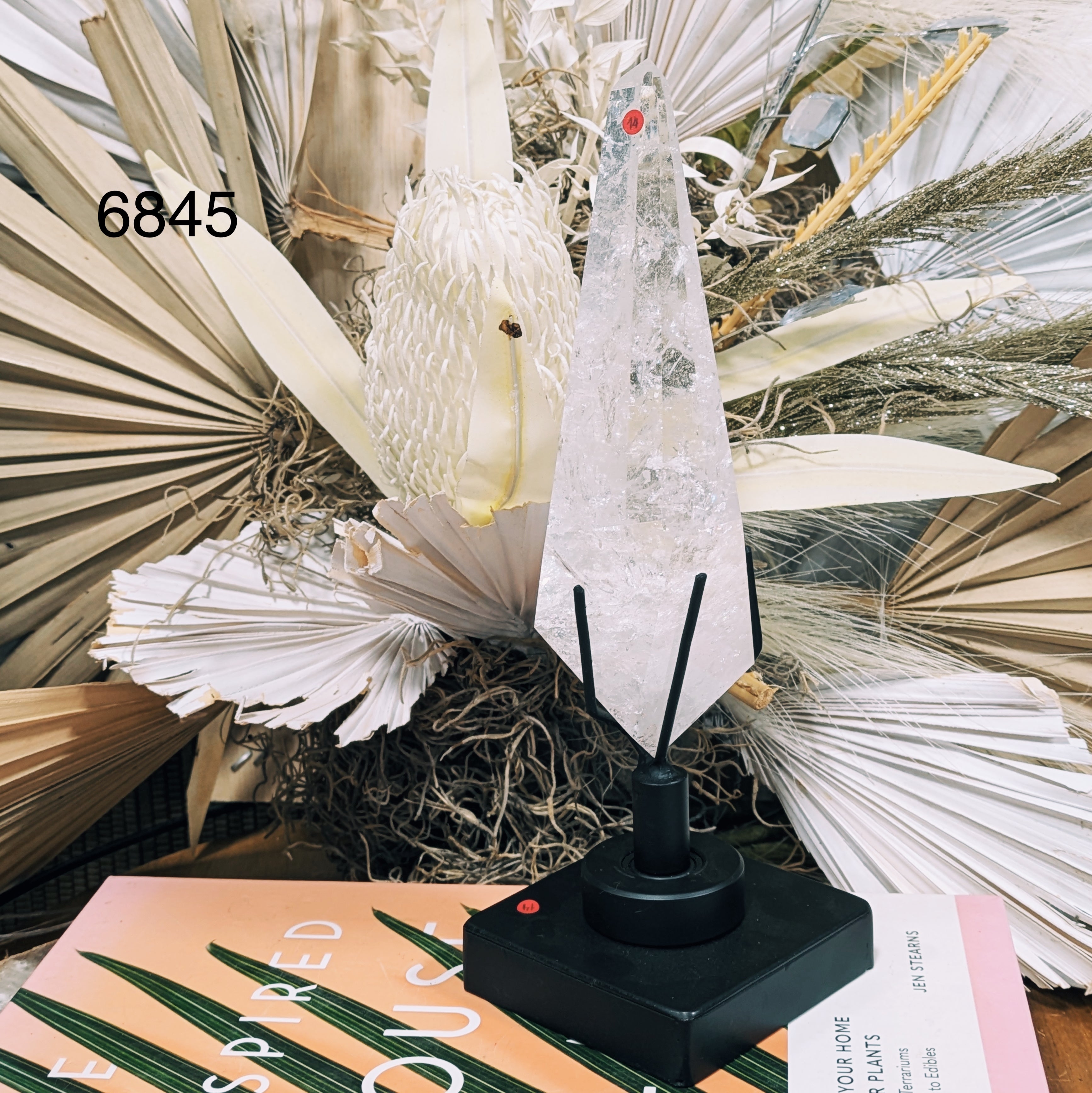 Luxe Large Clear Quartz Point on Stand Wild Alabaster