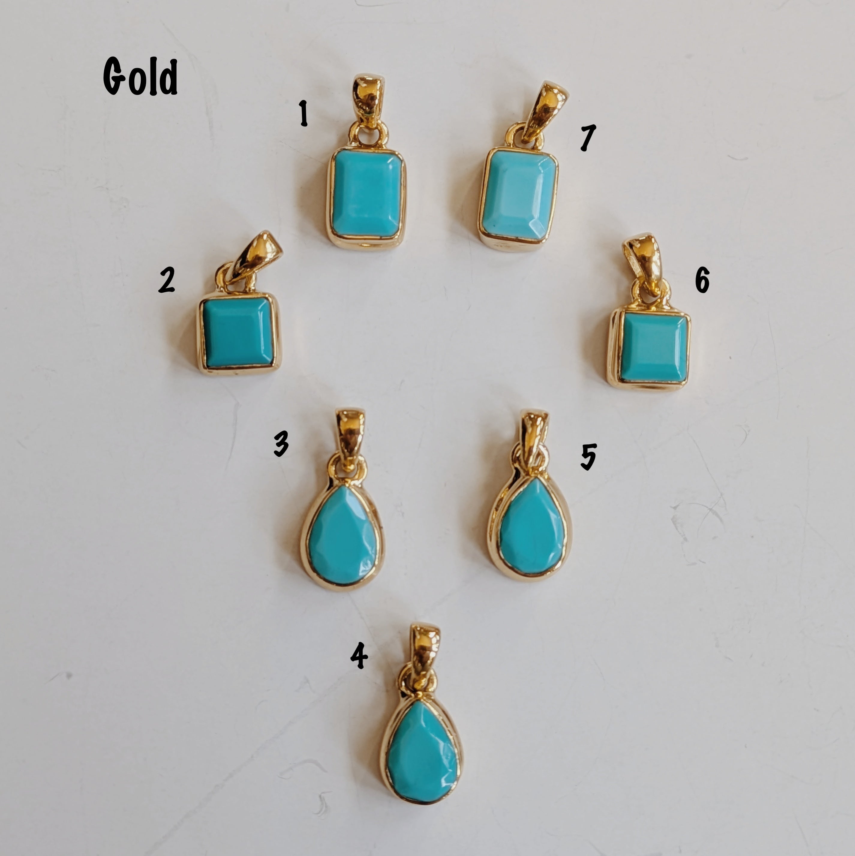 Faceted Natural Turquoise Pendants | Gold or Silver Wild Alabaster
