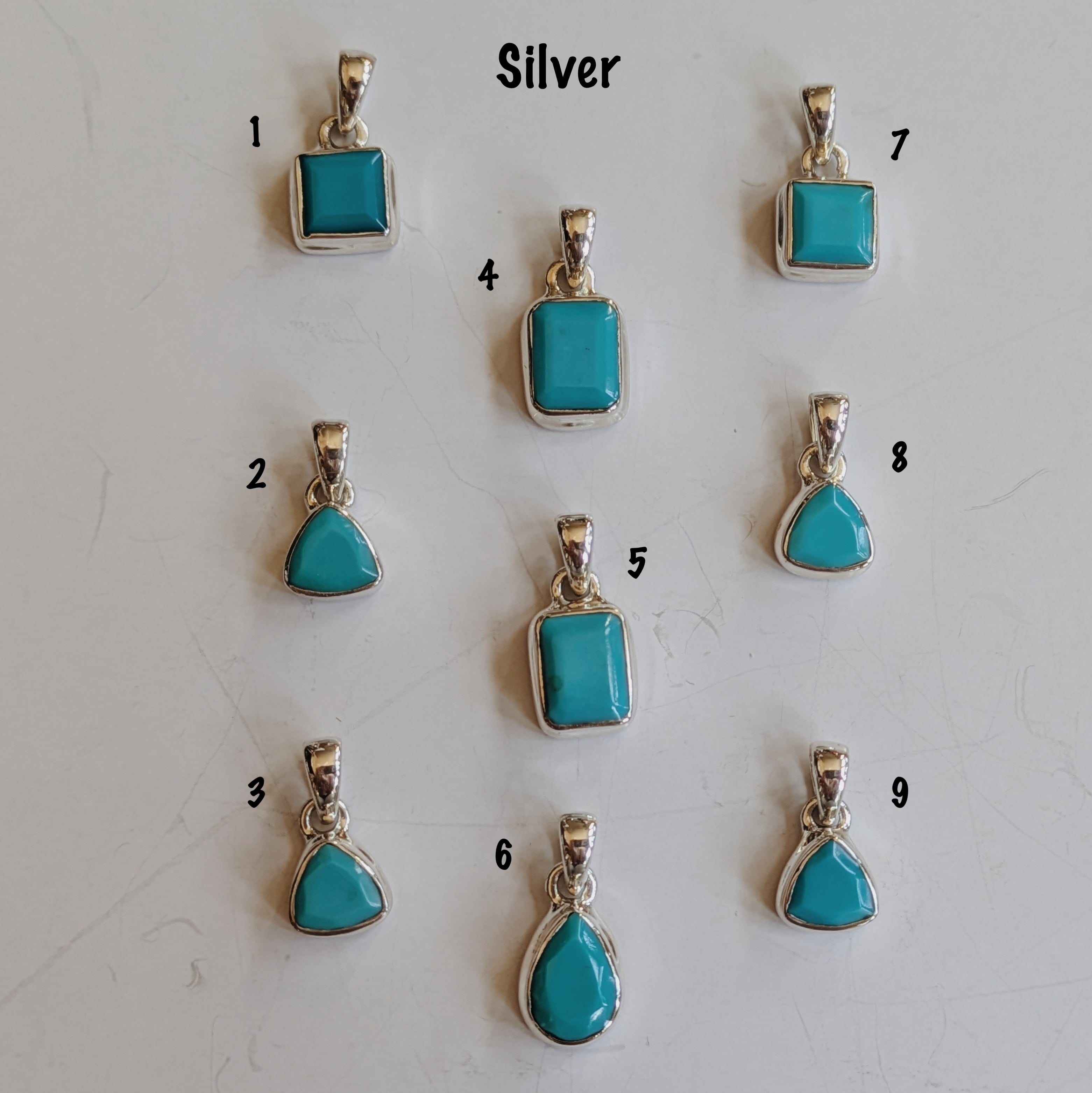 Faceted Natural Turquoise Pendants | Gold or Silver Wild Alabaster