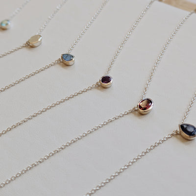 Dainty Faceted Gemstone Pendant Necklaces | Sterling Silver Wild Alabaster