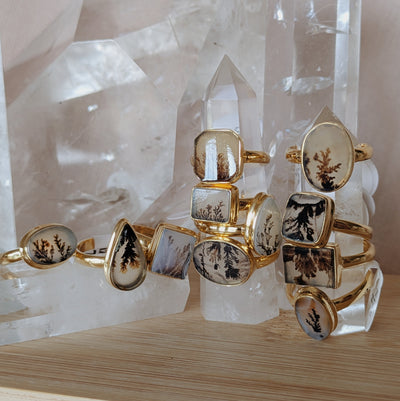 Scenic Dendritic Agate Rings | Gold Wild Alabaster
