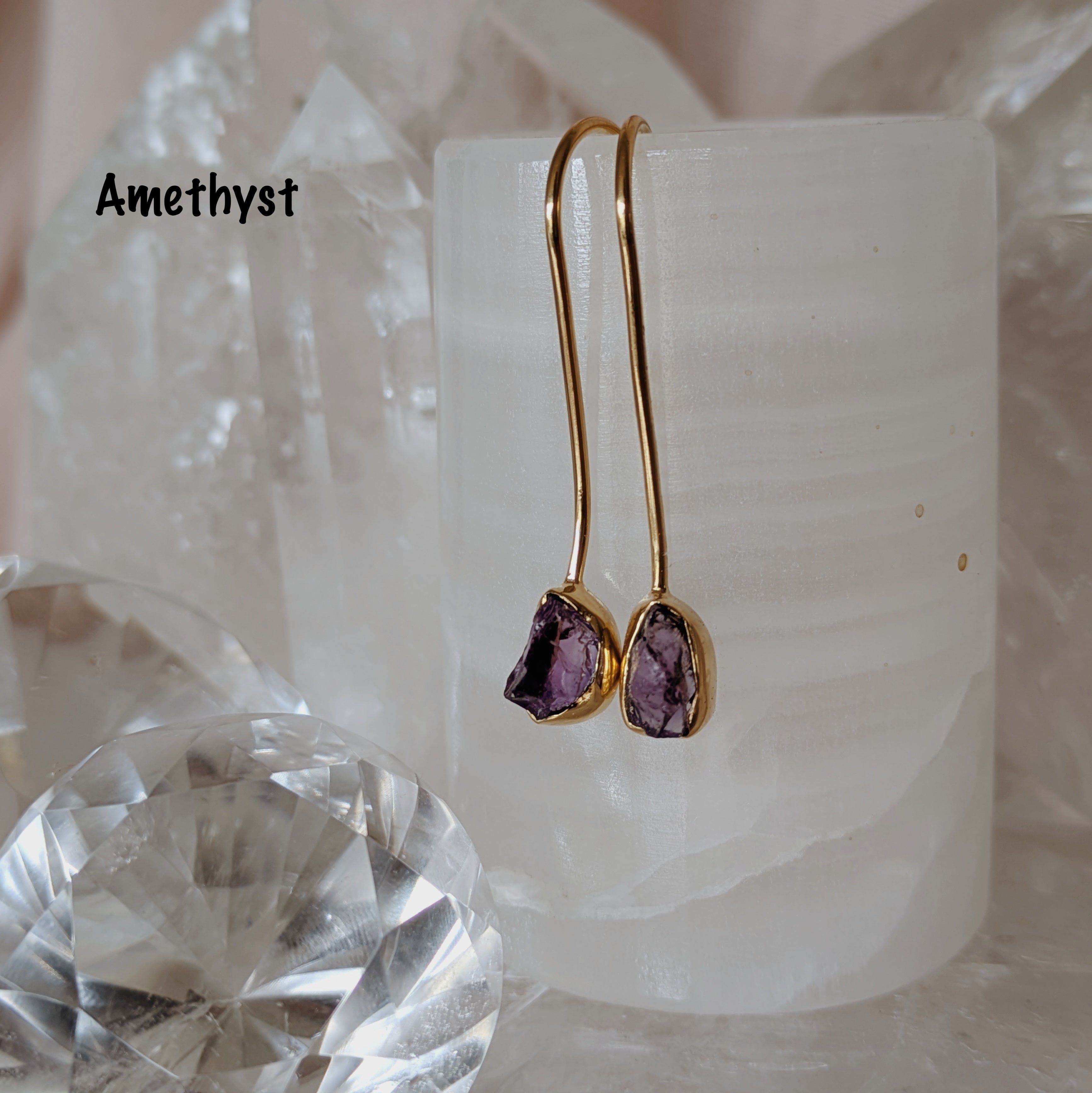 Raw Gemstone Dangle Earrings | Gold Wild Alabaster