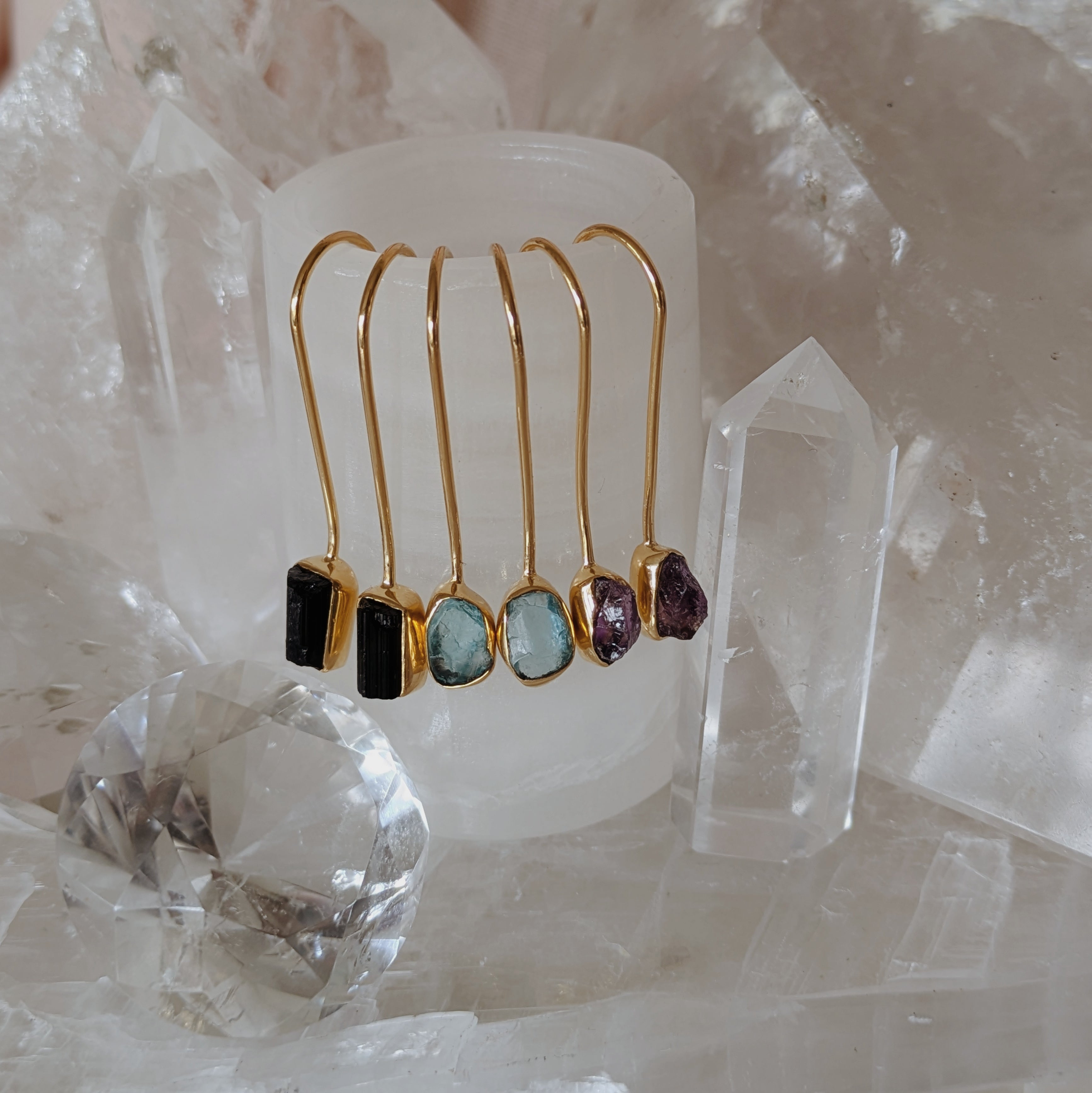 Raw Gemstone Dangle Earrings | Gold Wild Alabaster