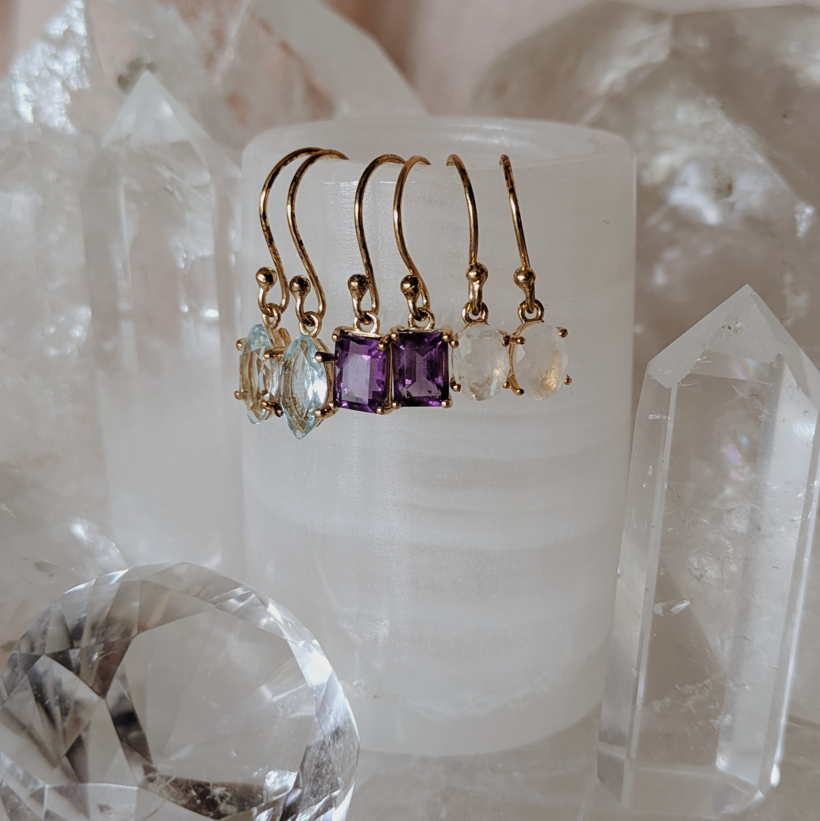 Faceted Gemstone Dangle Earrings | Gold Wild Alabaster