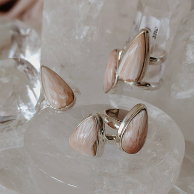 Peach Scolecite Ring | Gold Wild Alabaster