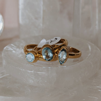 Faceted Aquamarine Ring | Gold Wild Alabaster