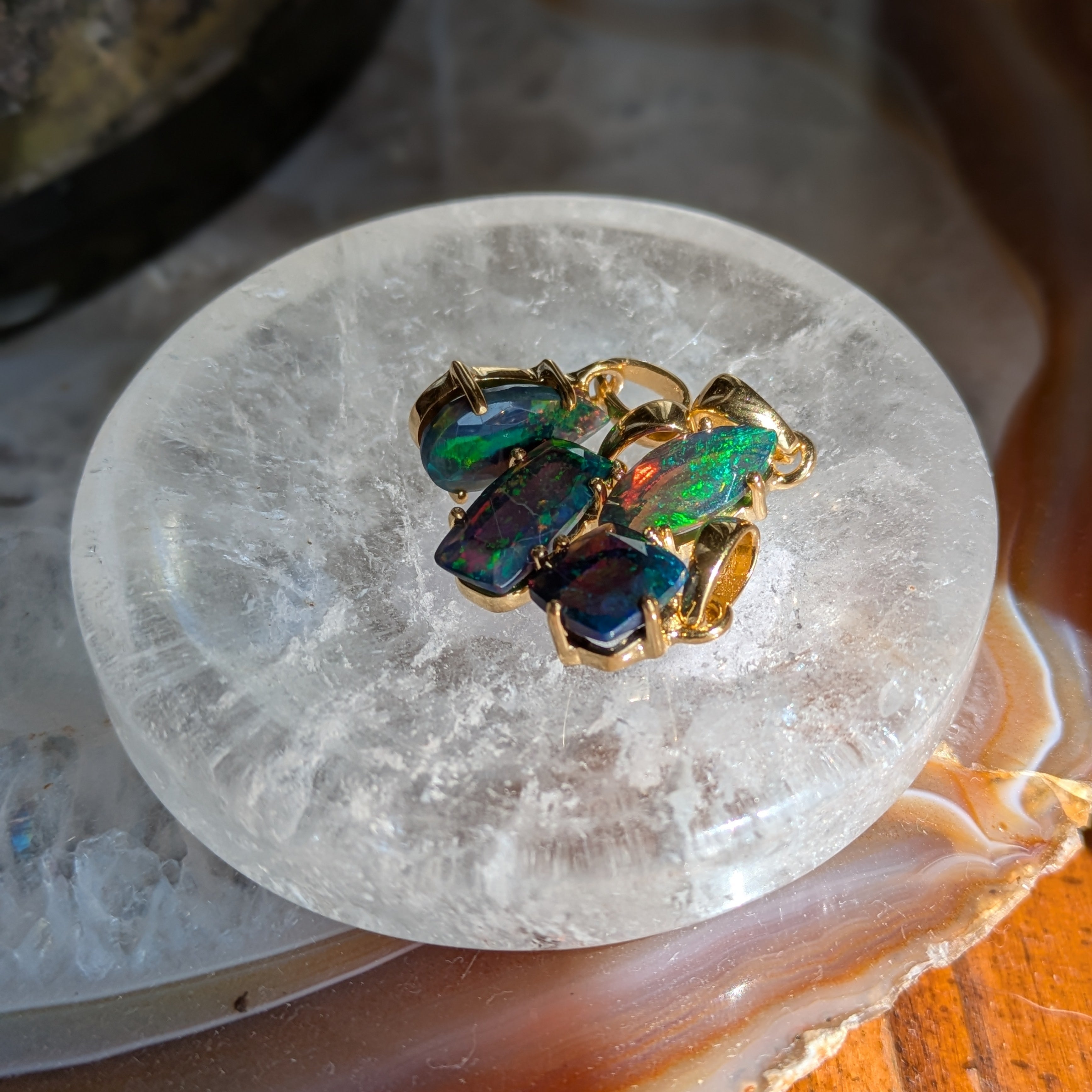Faceted Black Opal Pendant | Gold