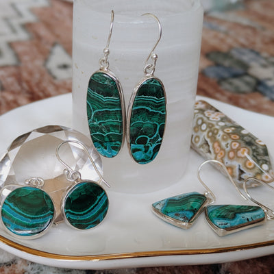 Malachite Dangle Earrings | Silver Wild Alabaster