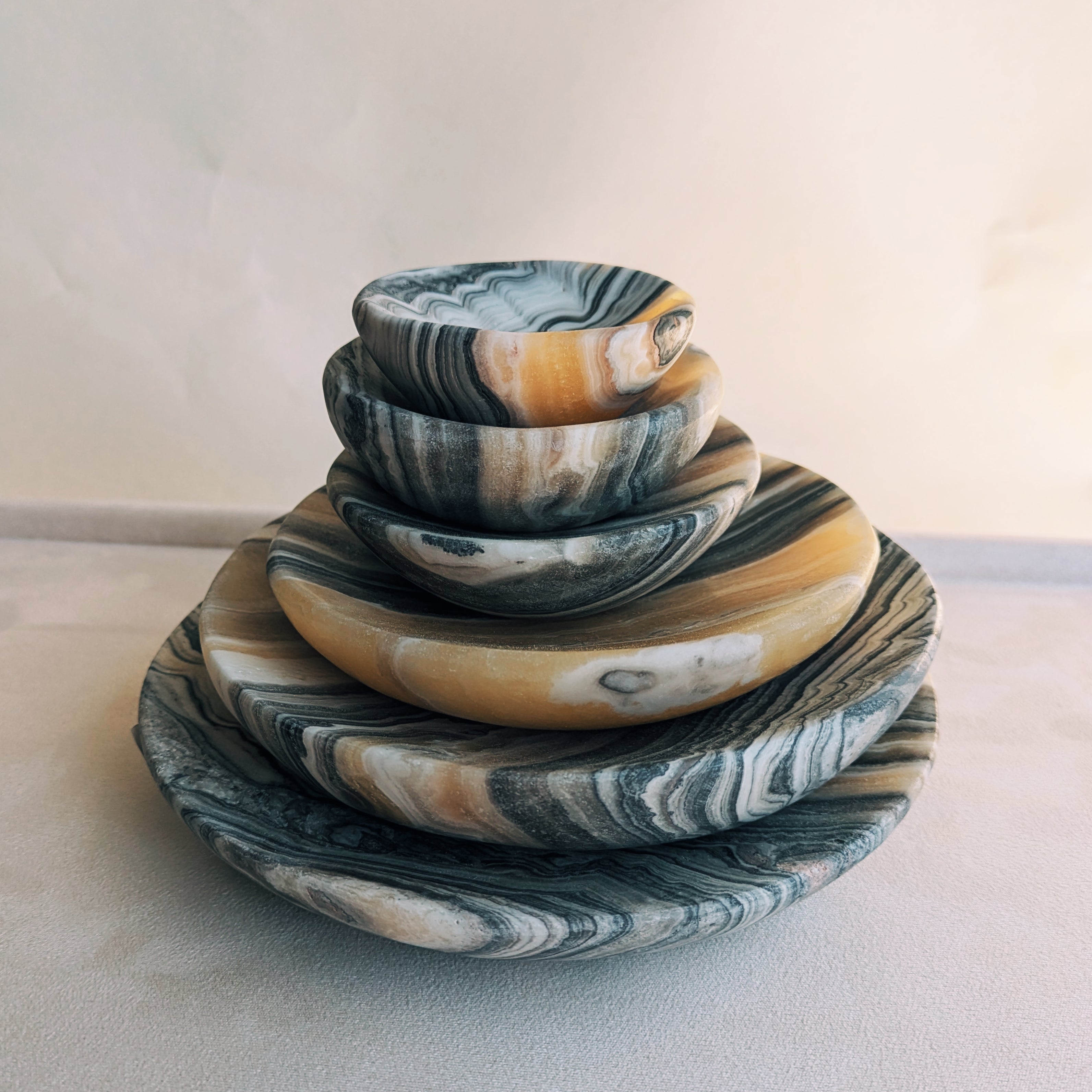 Zebra Onyx Nesting Bowls| Hand-Carved Crystal Decor