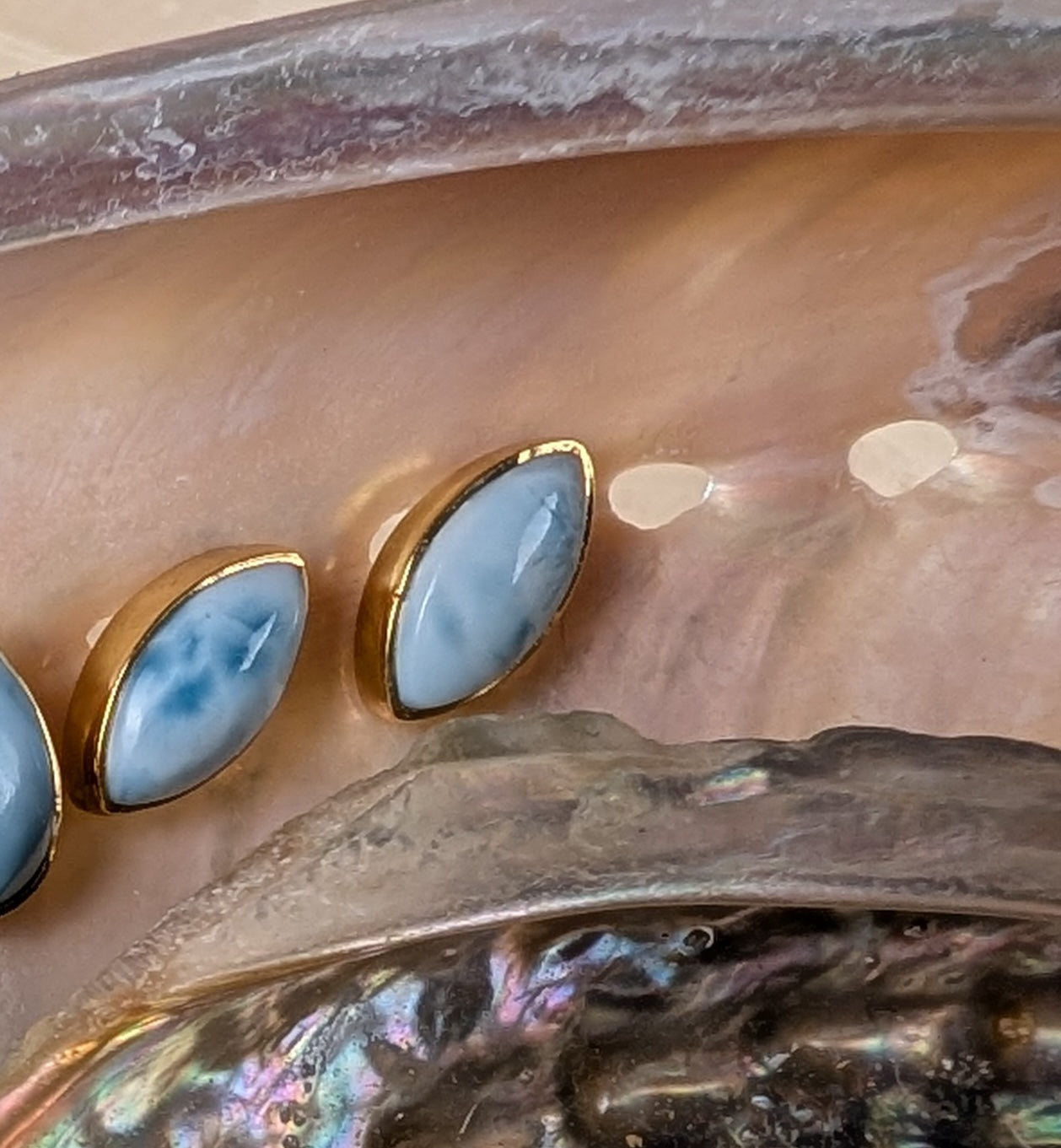 Neptune’s Muse Stud Earrings | Larimar, Opal + Ammonite