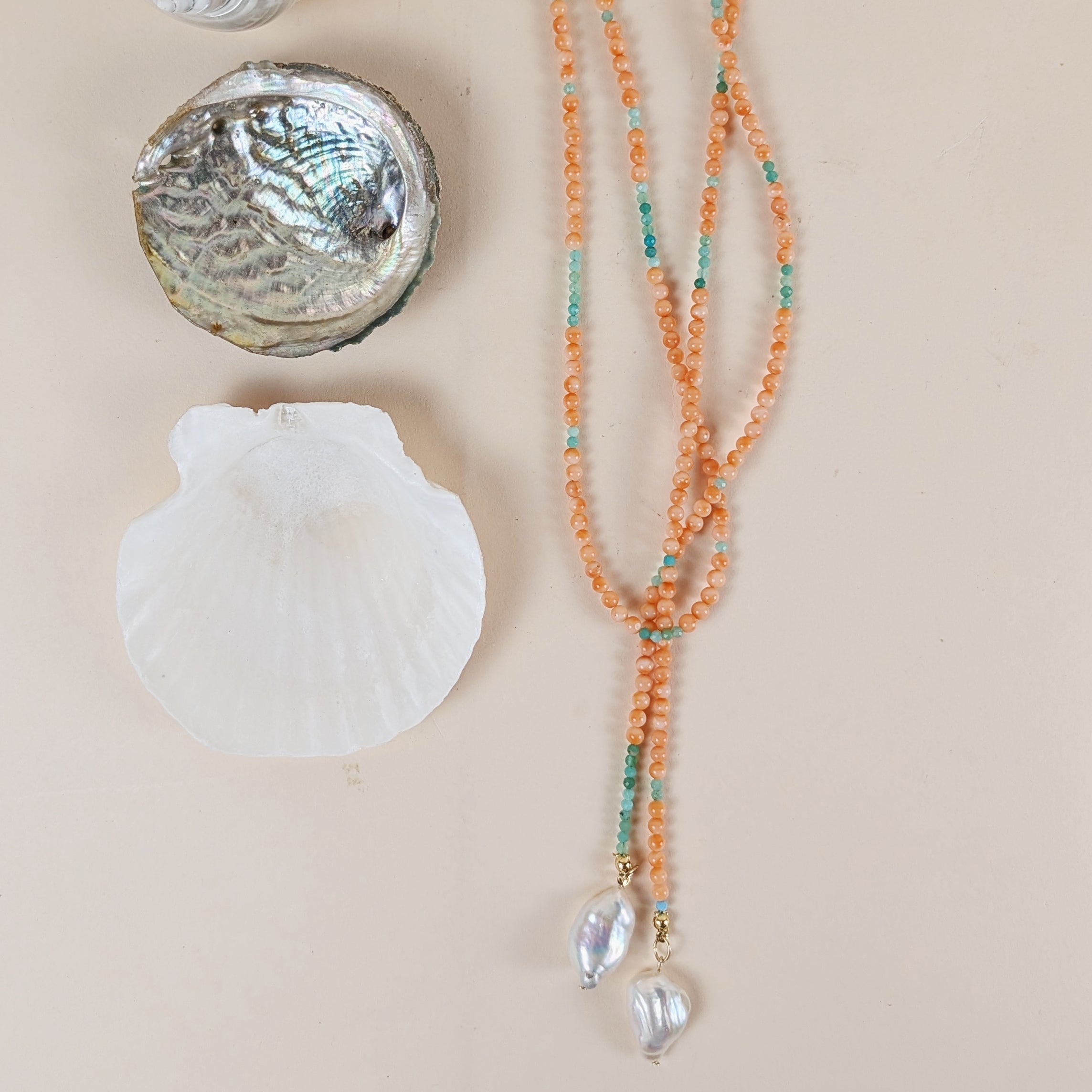 The Rosalie  Necklace | Coral + Chrysoprase + Pearl