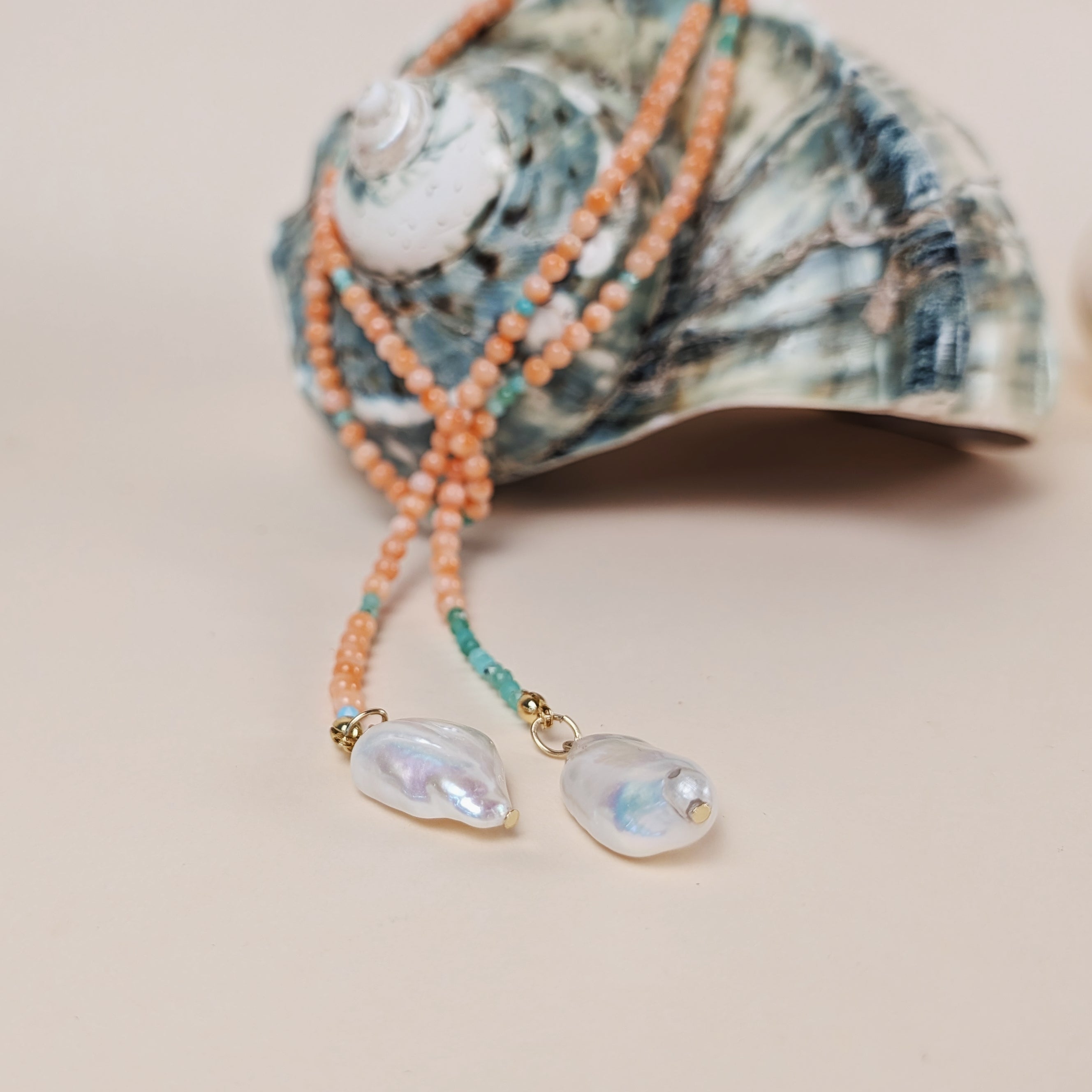 The Rosalie  Necklace | Coral + Chrysoprase + Pearl