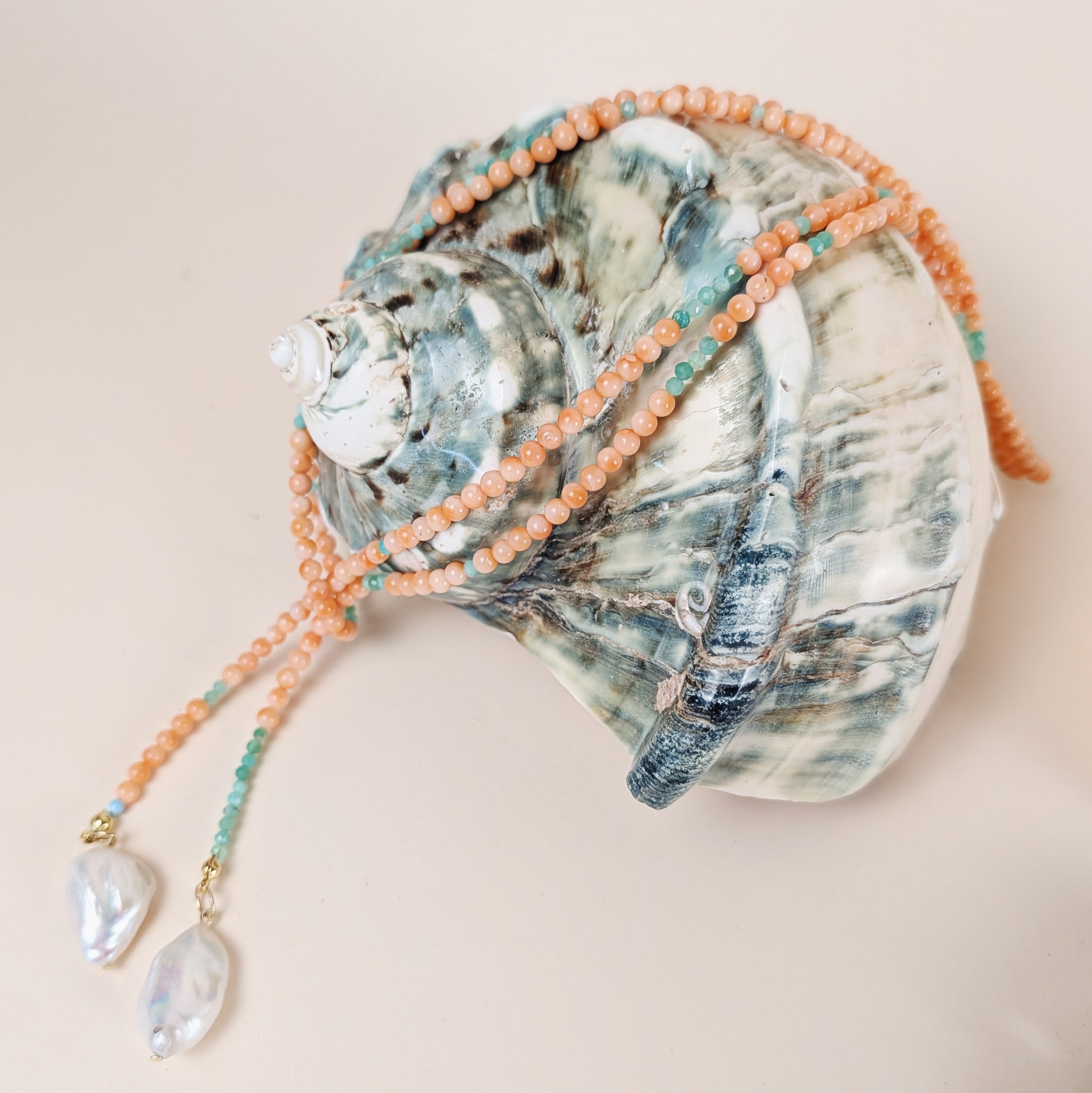The Rosalie  Necklace | Coral + Chrysoprase + Pearl