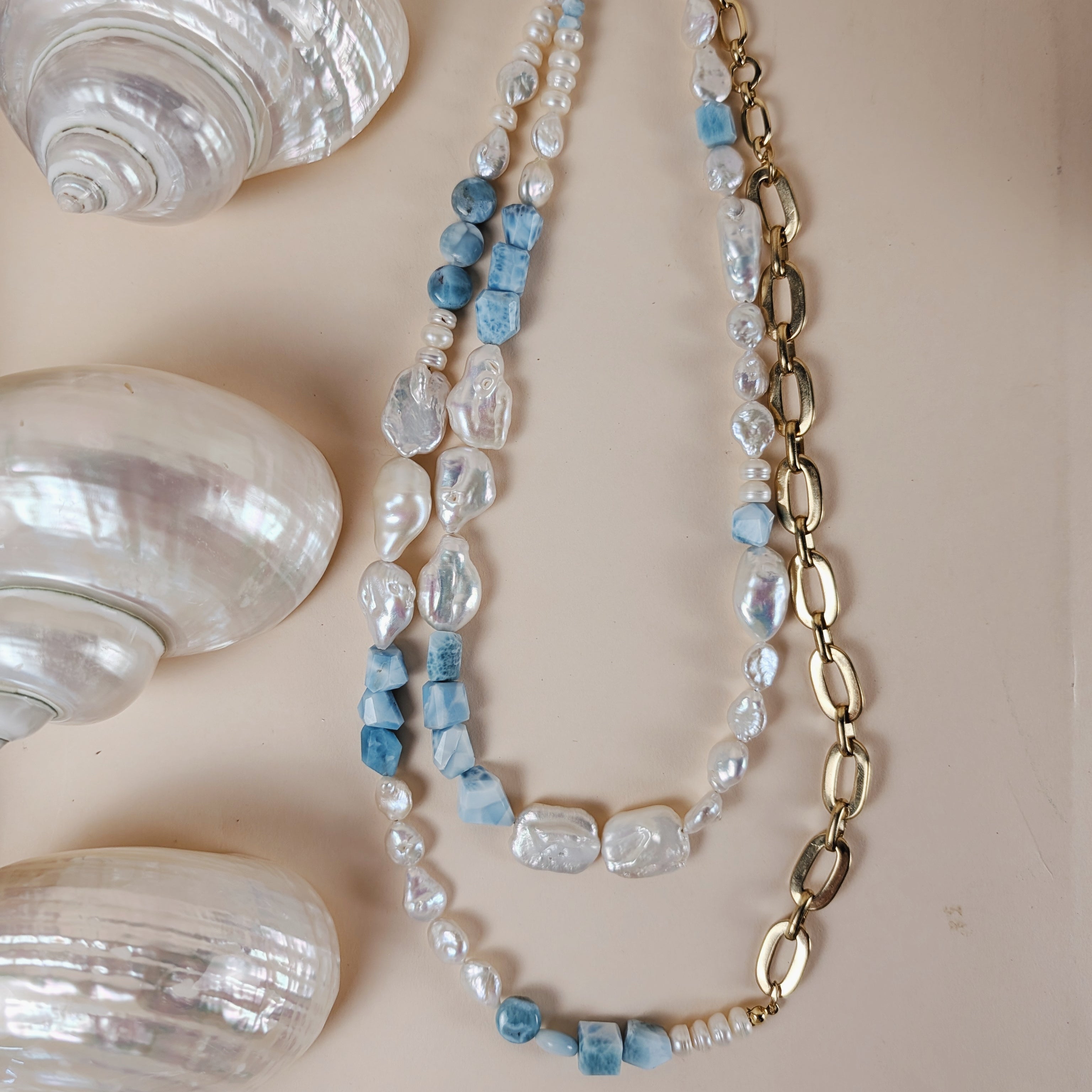 The Esme Necklace | Larimar + Pearl