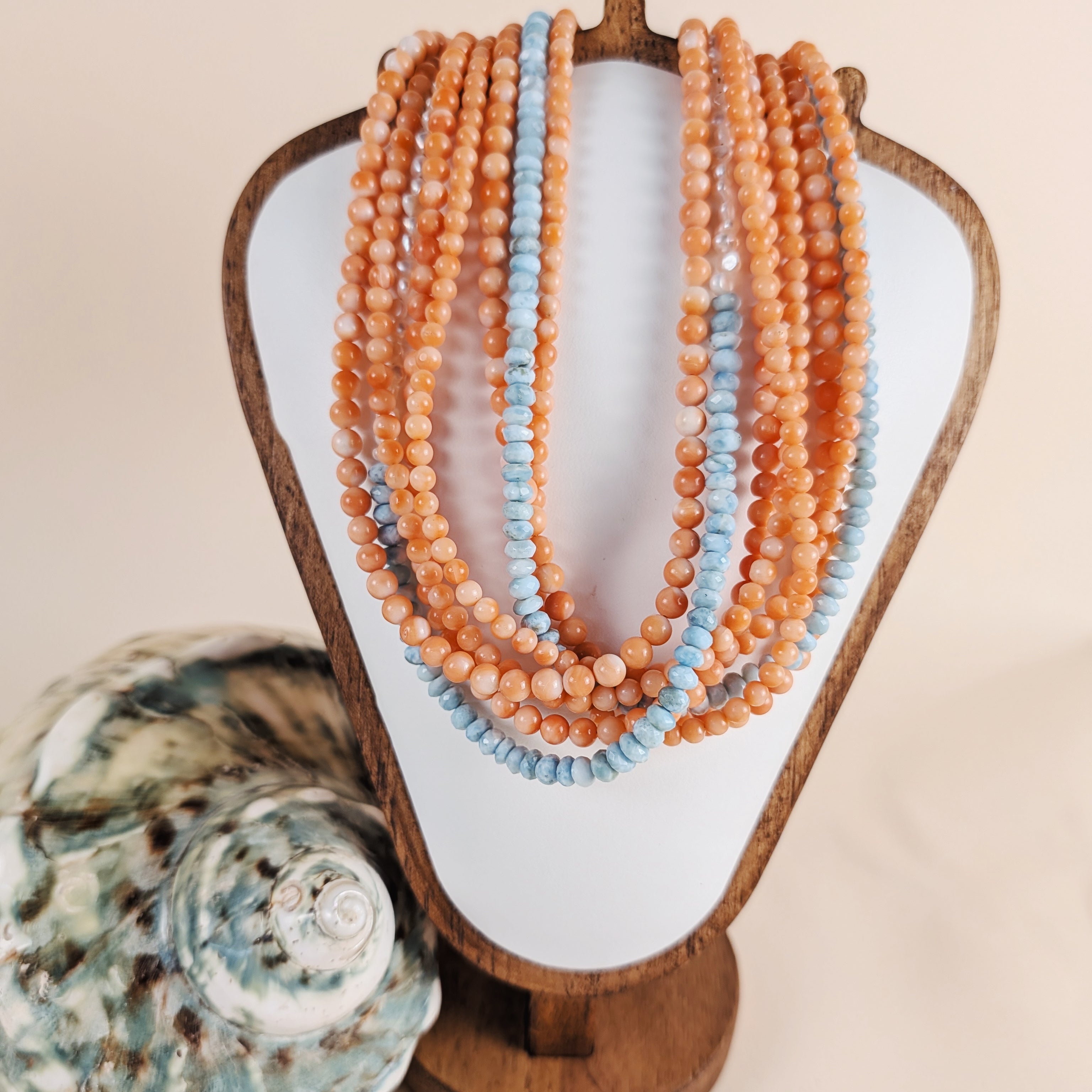 The Paloma Necklace | Coral + Larimar + Pearl