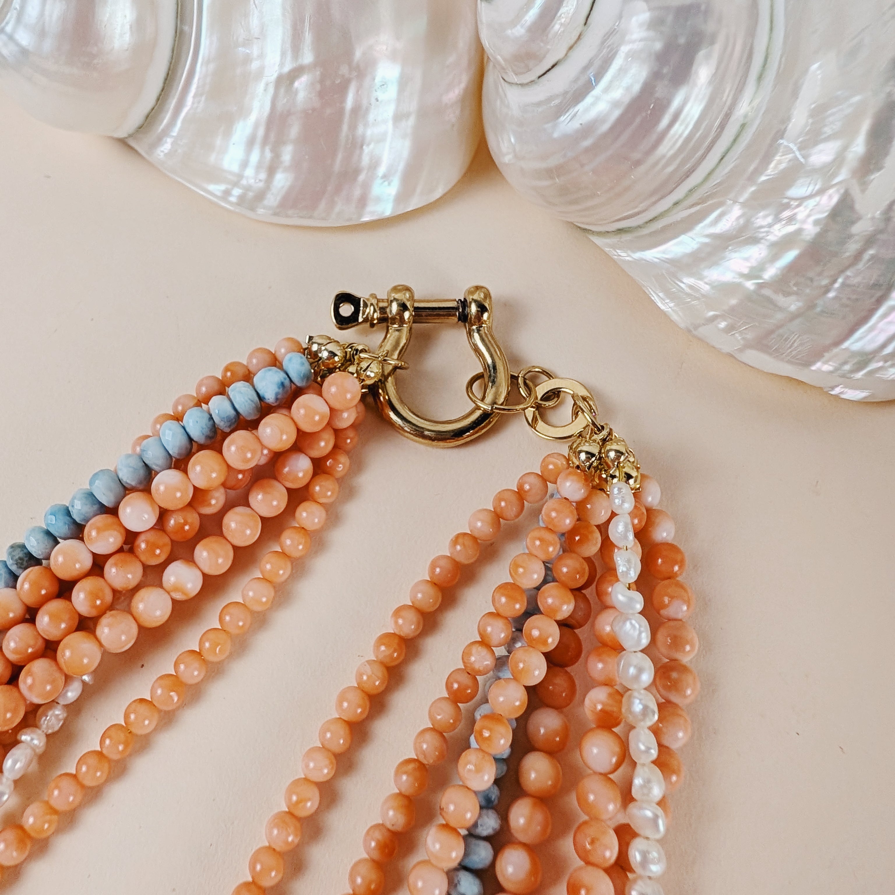 The Paloma Necklace | Coral + Larimar + Pearl