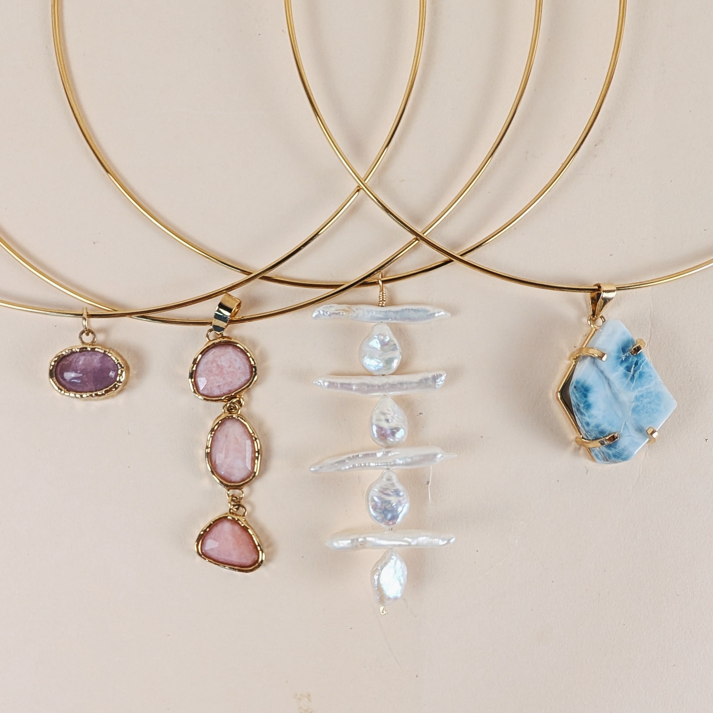 The Caspia Collar | Larimar + Kunzite + Pink Opal + Pearl