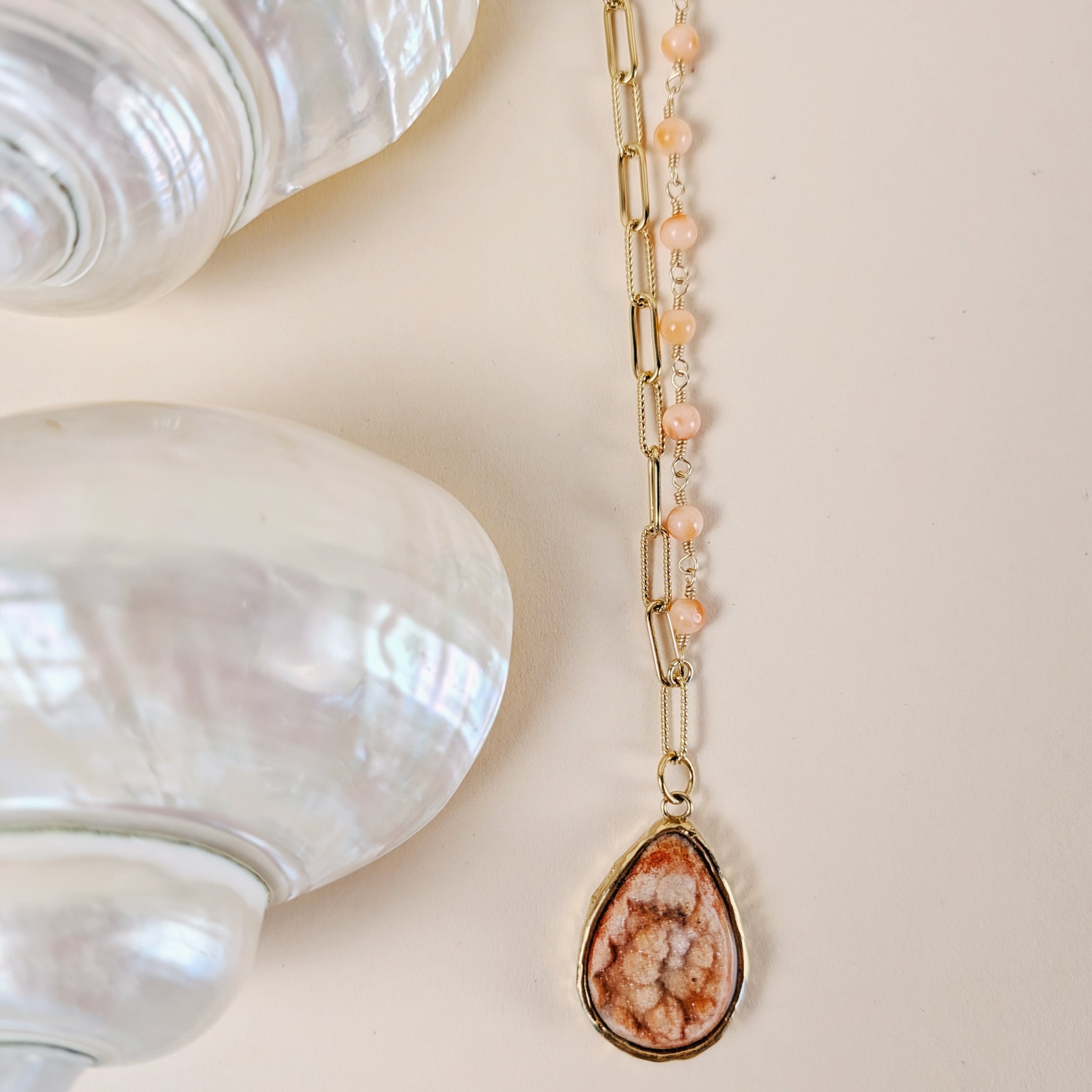 The Marcella Necklace | Coral + Agatized Coral