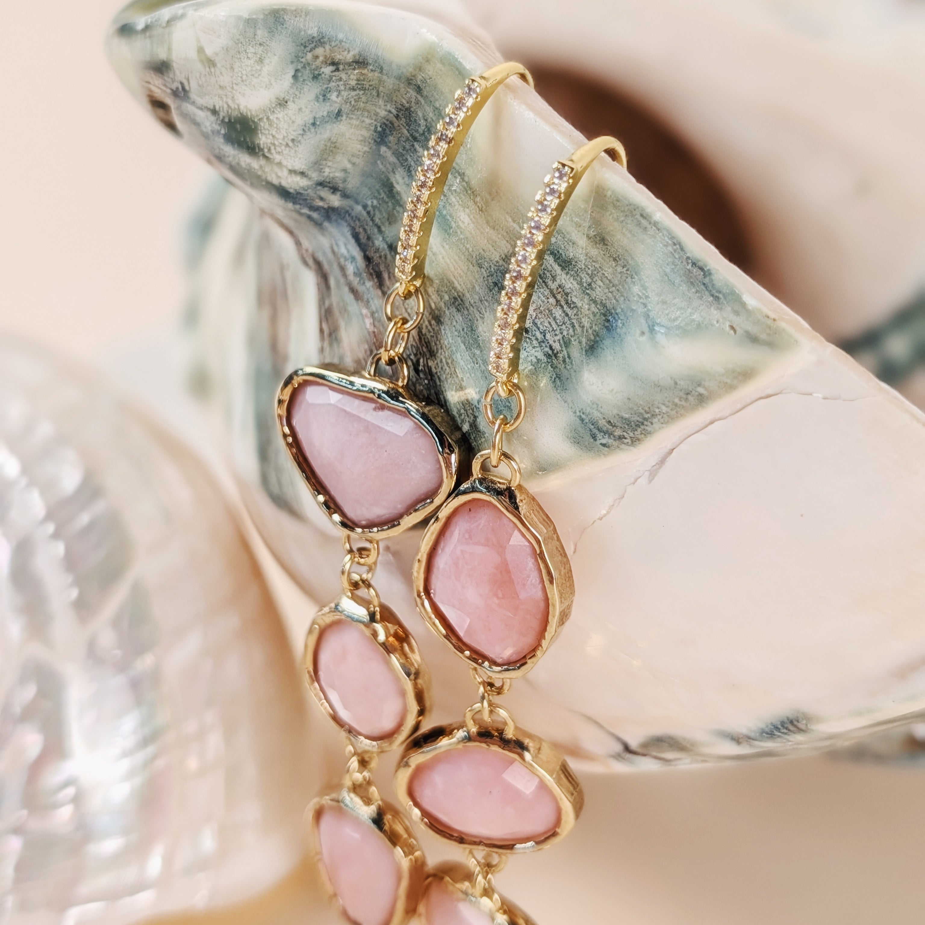 Louisa Earrings | Bezel Pink Opal